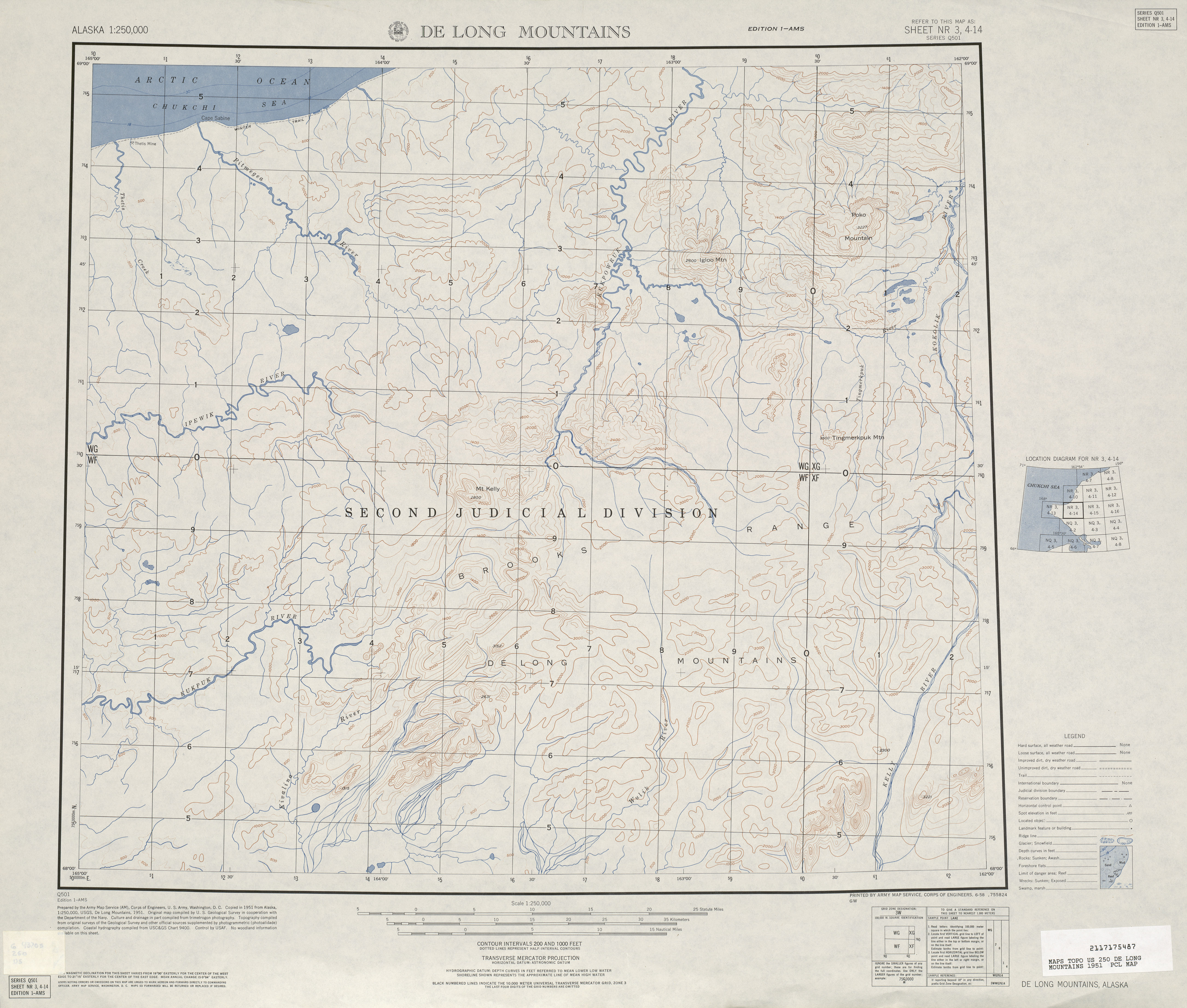 Hoja De Long Mountains del Mapa Topográfico de los Estados Unidos 1951