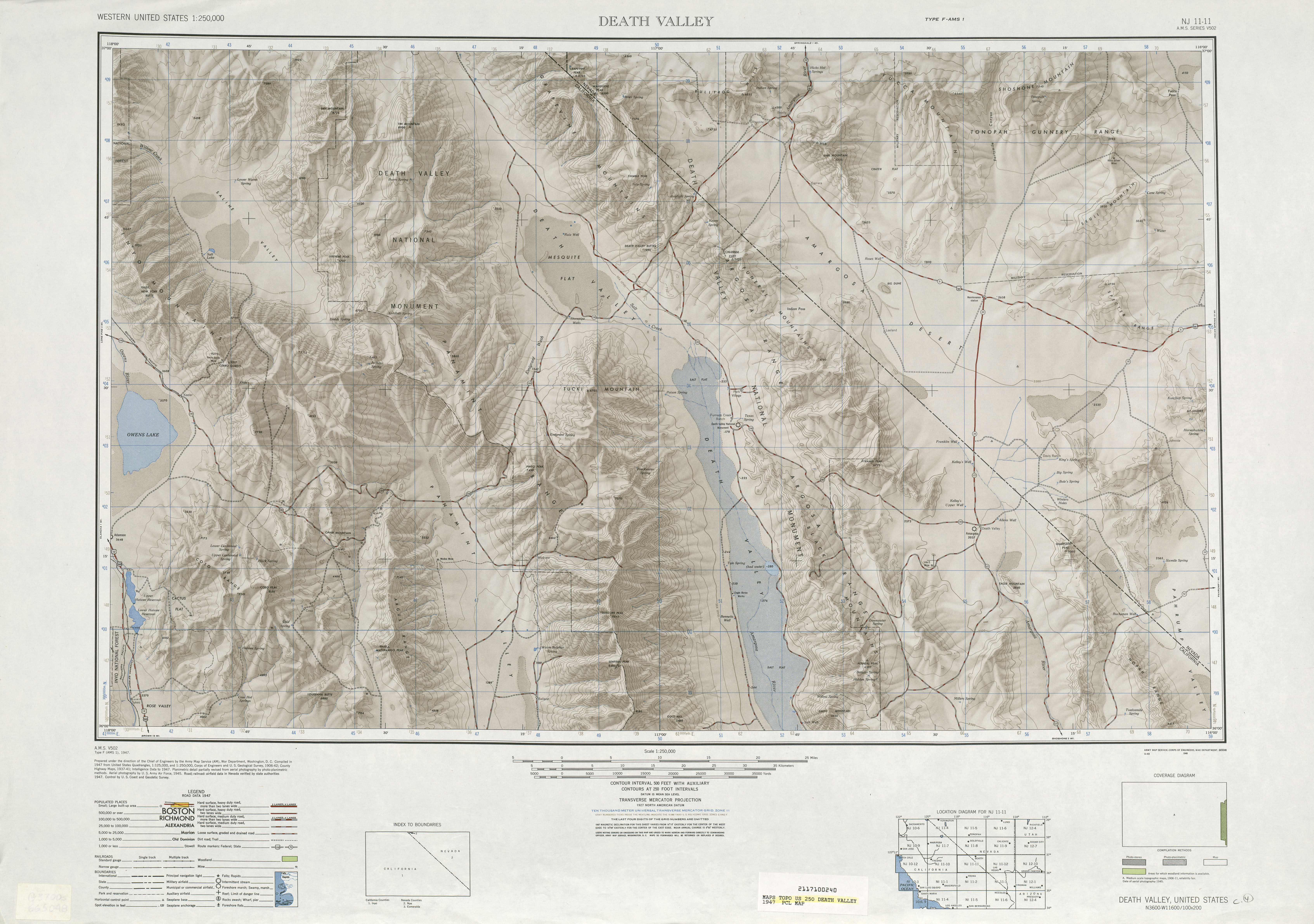 Hoja Death Valle del Mapa de Relieve Sombreado de los Estados Unidos 1947