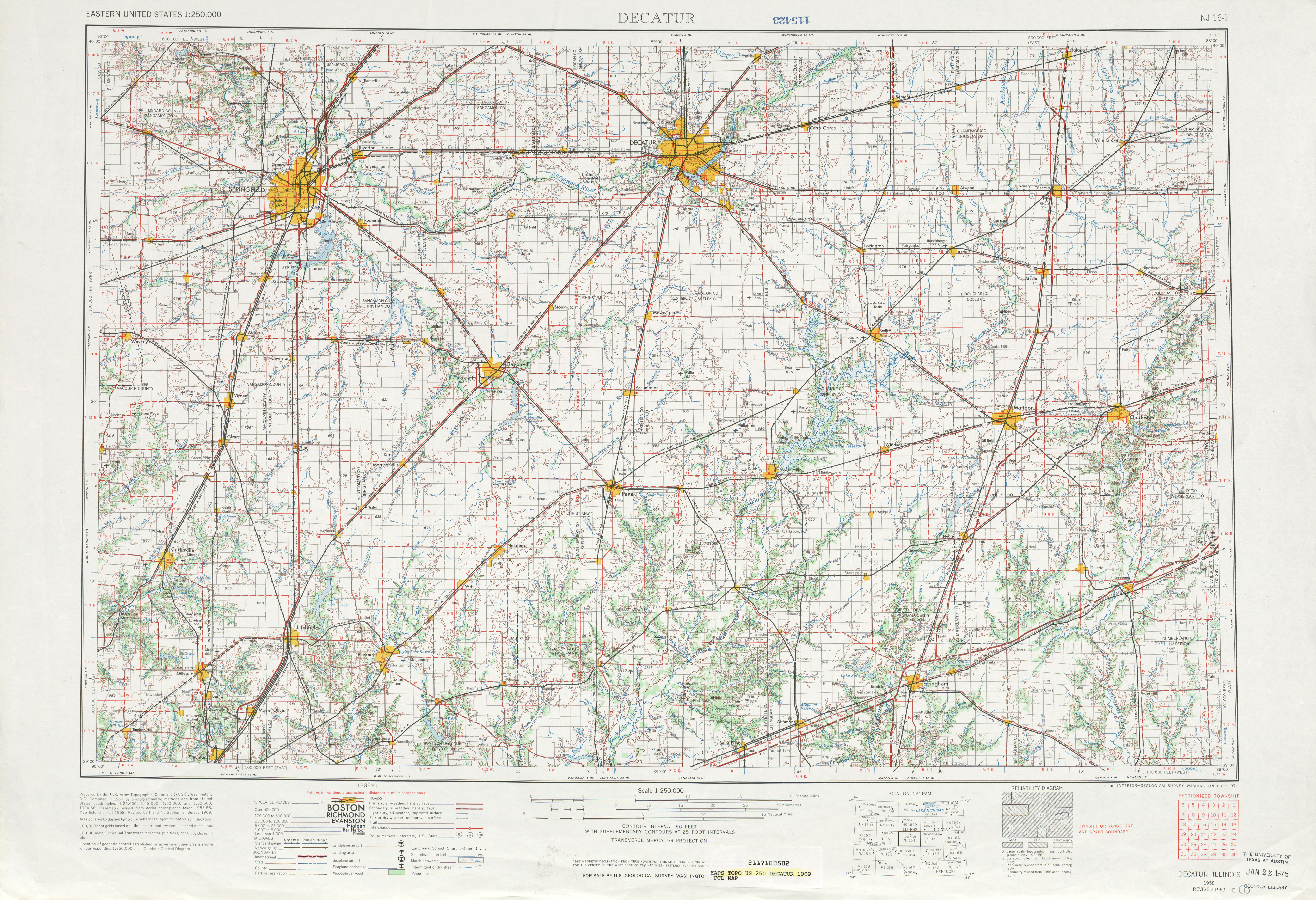 Hoja Decatur del Mapa Topográfico de los Estados Unidos 1969