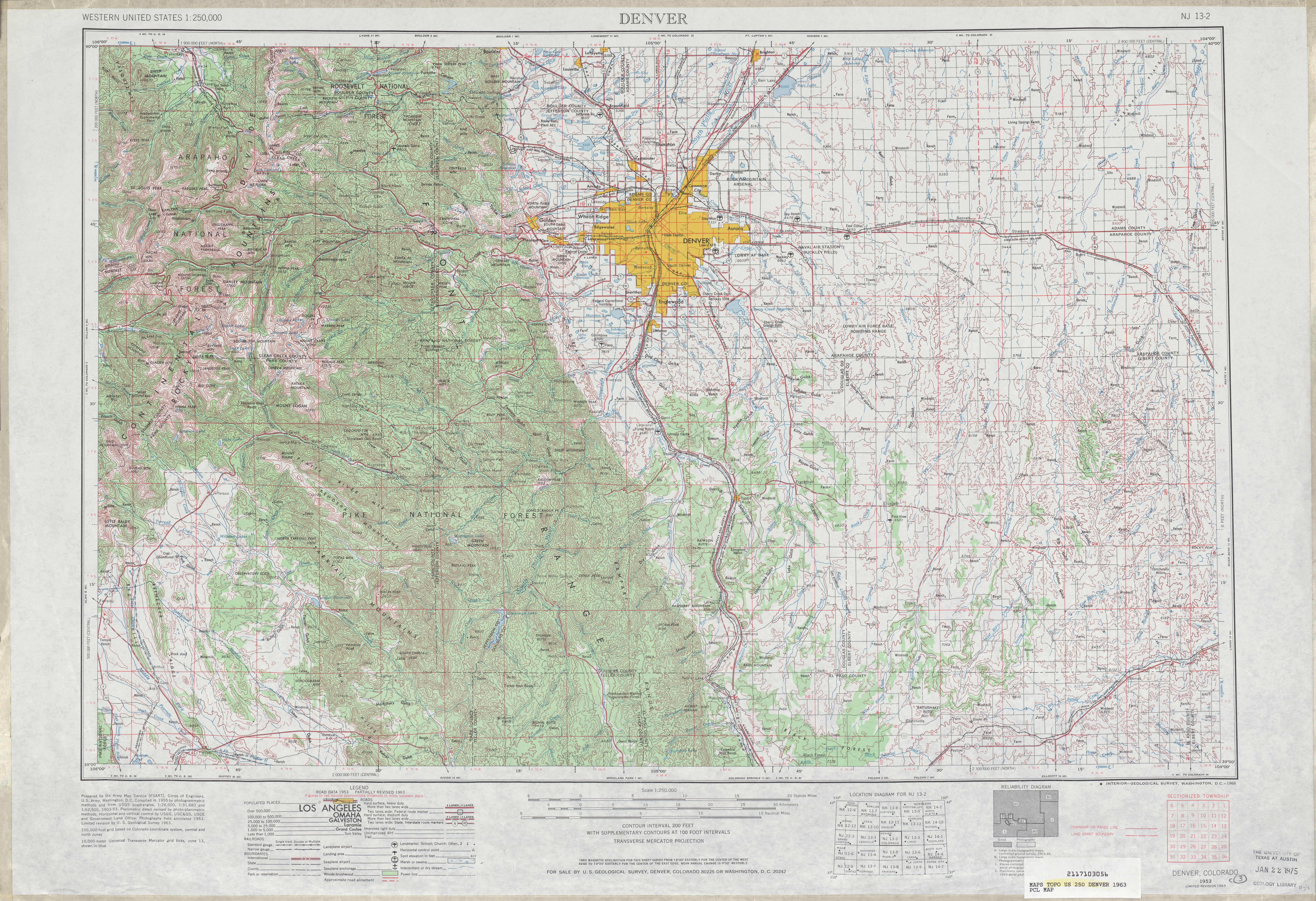 Hoja Denver del Mapa Topográfico de los Estados Unidos 1963