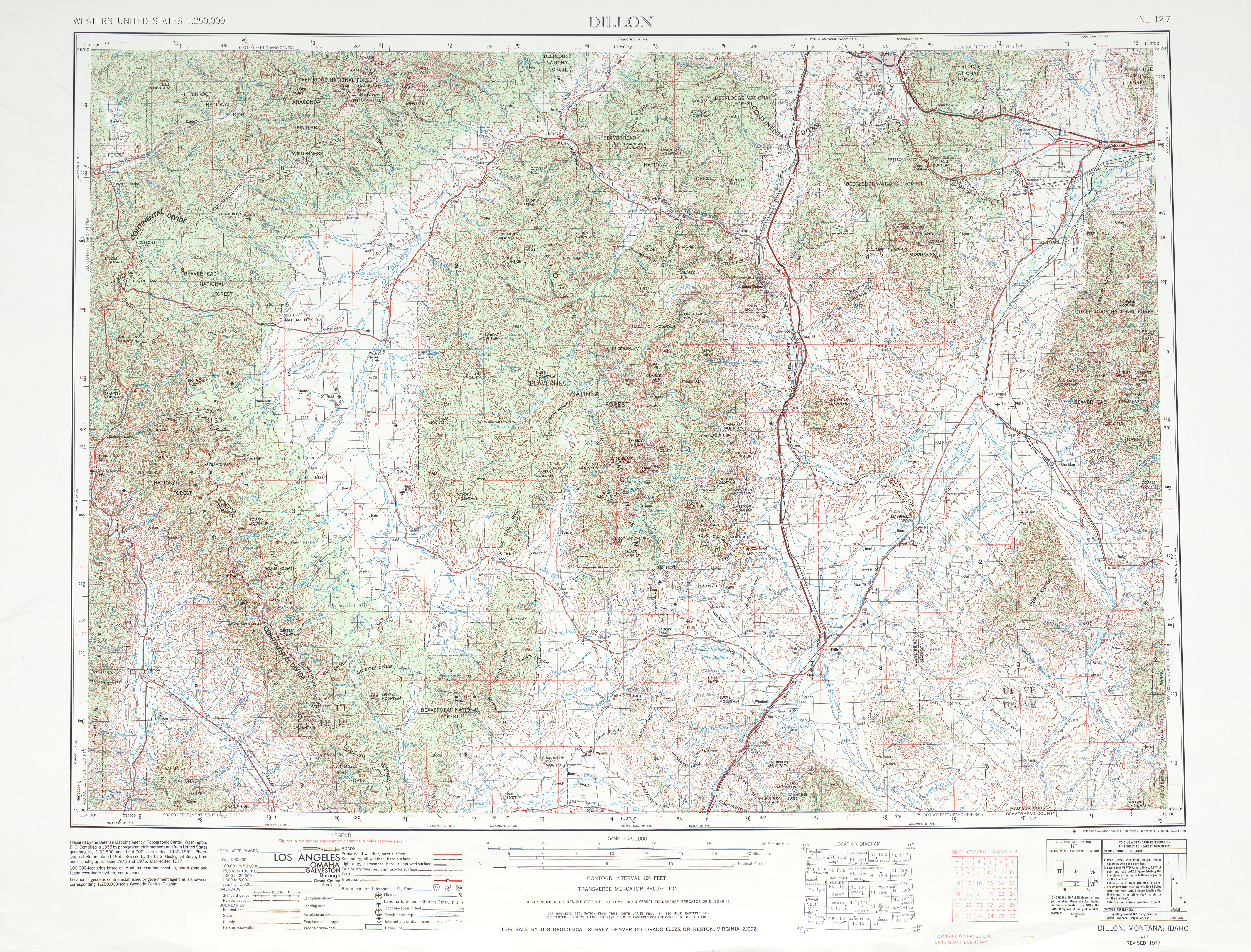 Hoja Dillon del Mapa Topográfico de los Estados Unidos 1985