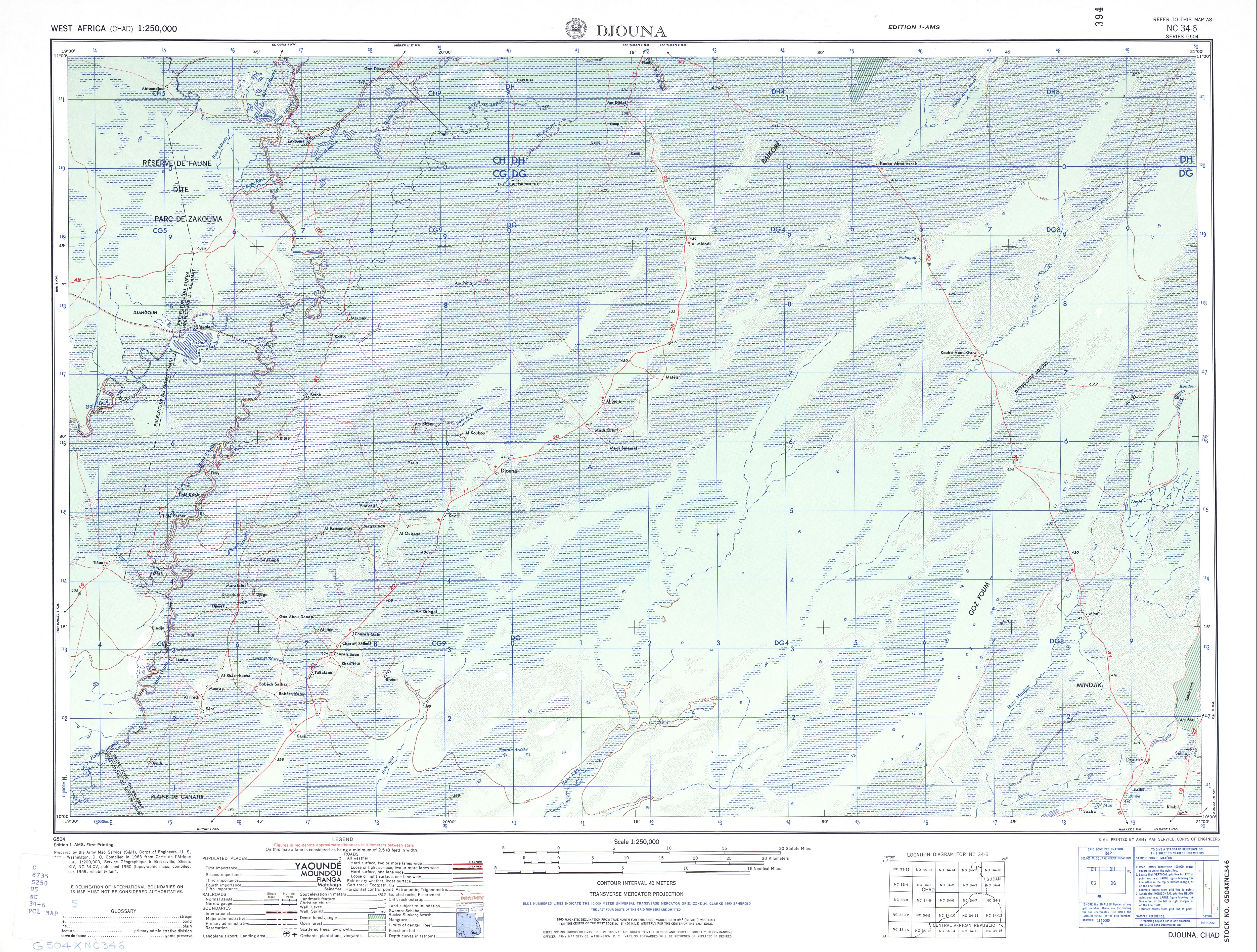 Hoja Djouna del Mapa Topográfico de África Occidental 1955