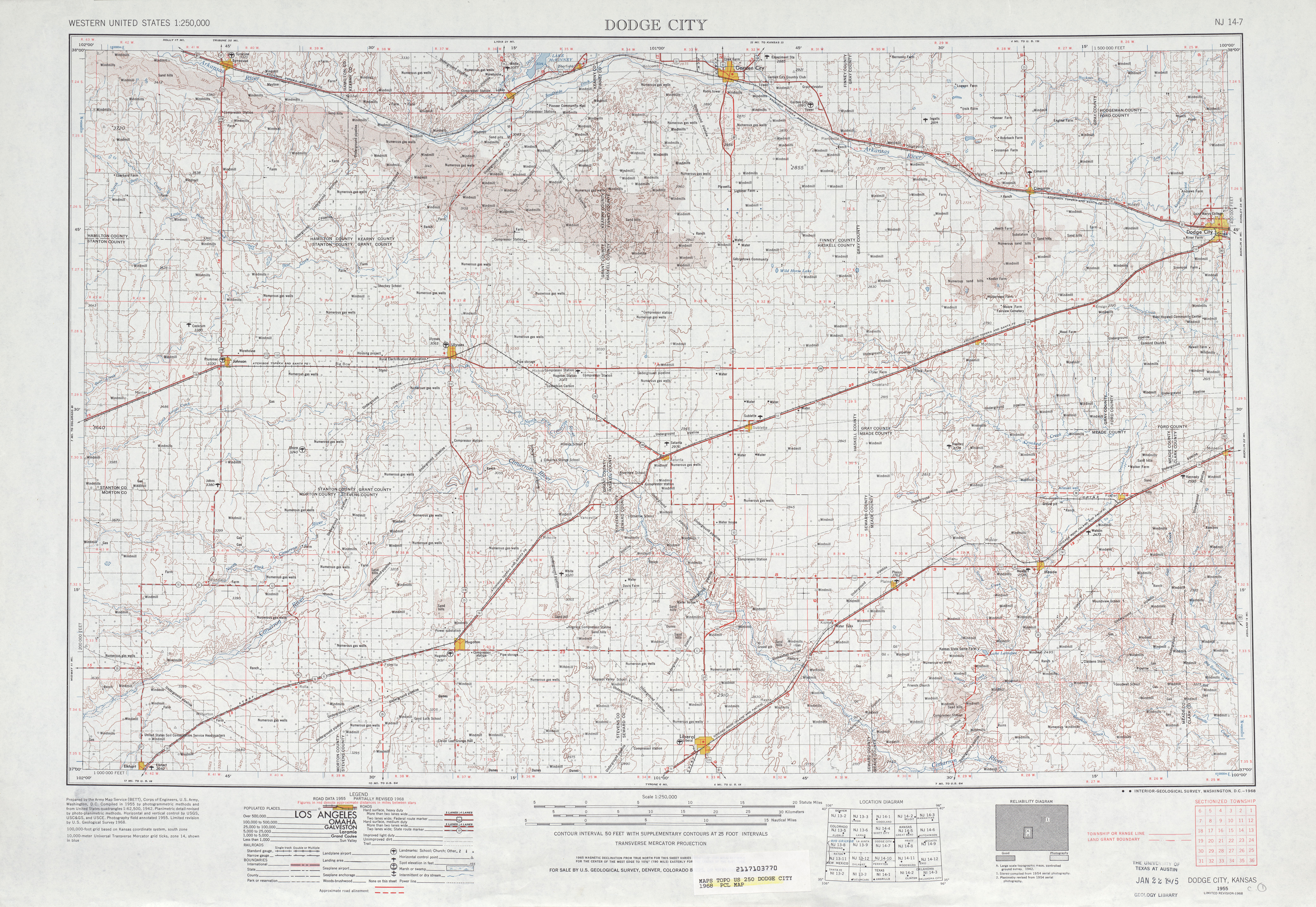 Hoja Dodge City del Mapa Topográfico de los Estados Unidos 1968