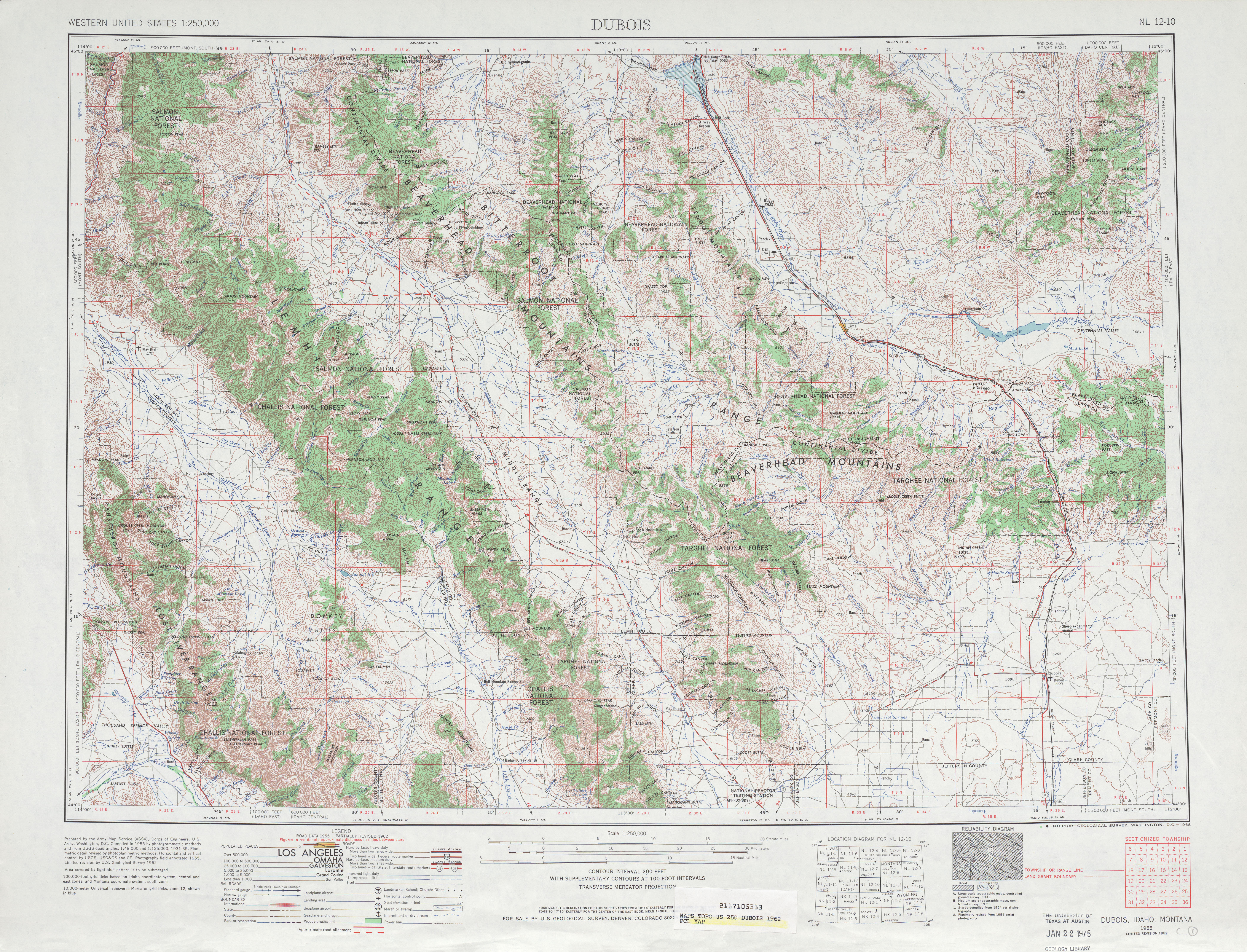 Hoja Dubois del Mapa Topográfico de los Estados Unidos 1962
