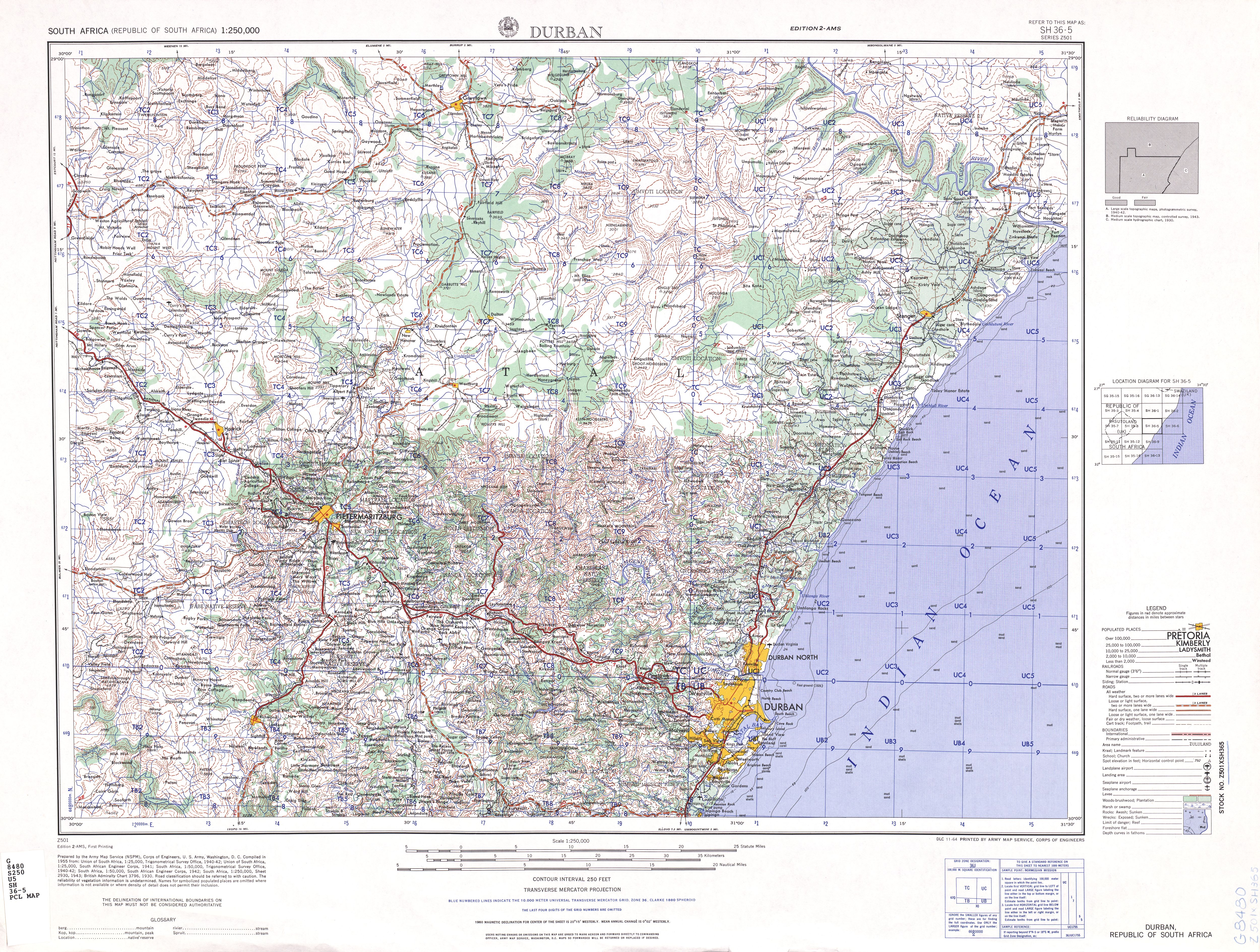 Hoja Durban del Mapa Topográfico de Sudáfrica 1954