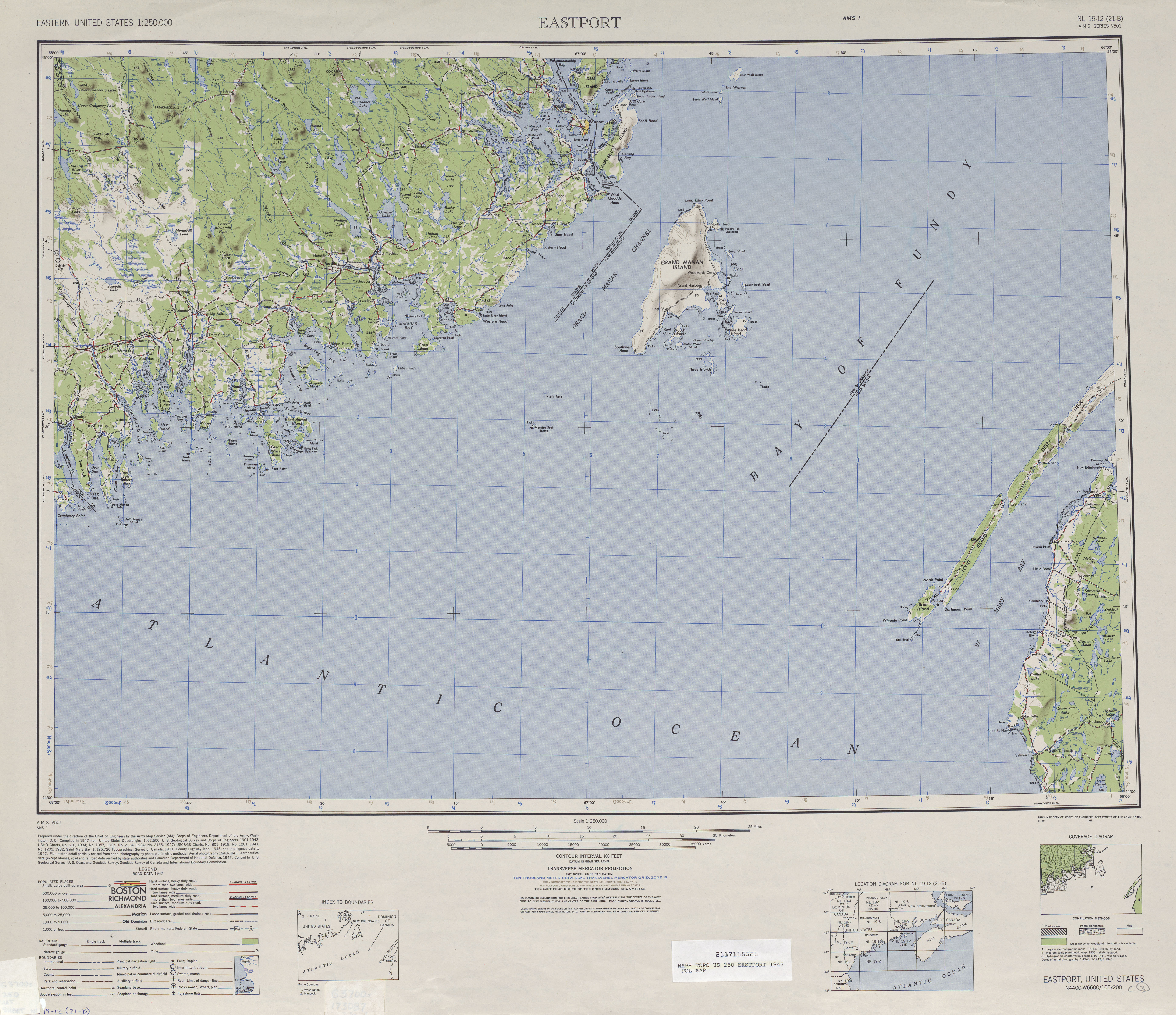 Hoja Eastport del Mapa de Relieve Sombreado de los Estados Unidos 1947