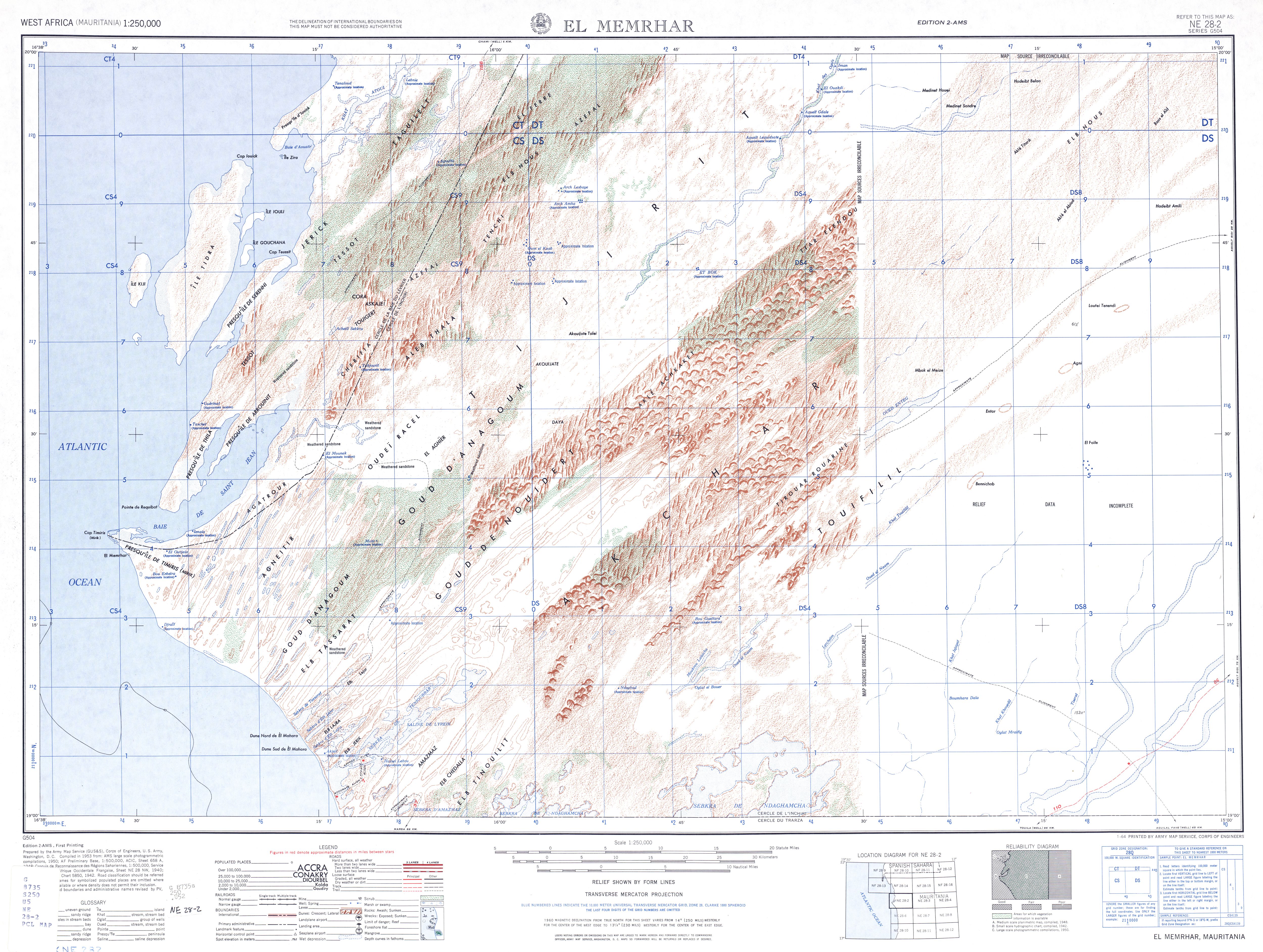 Hoja El Memrhar del Mapa Topográfico de África Occidental 1955