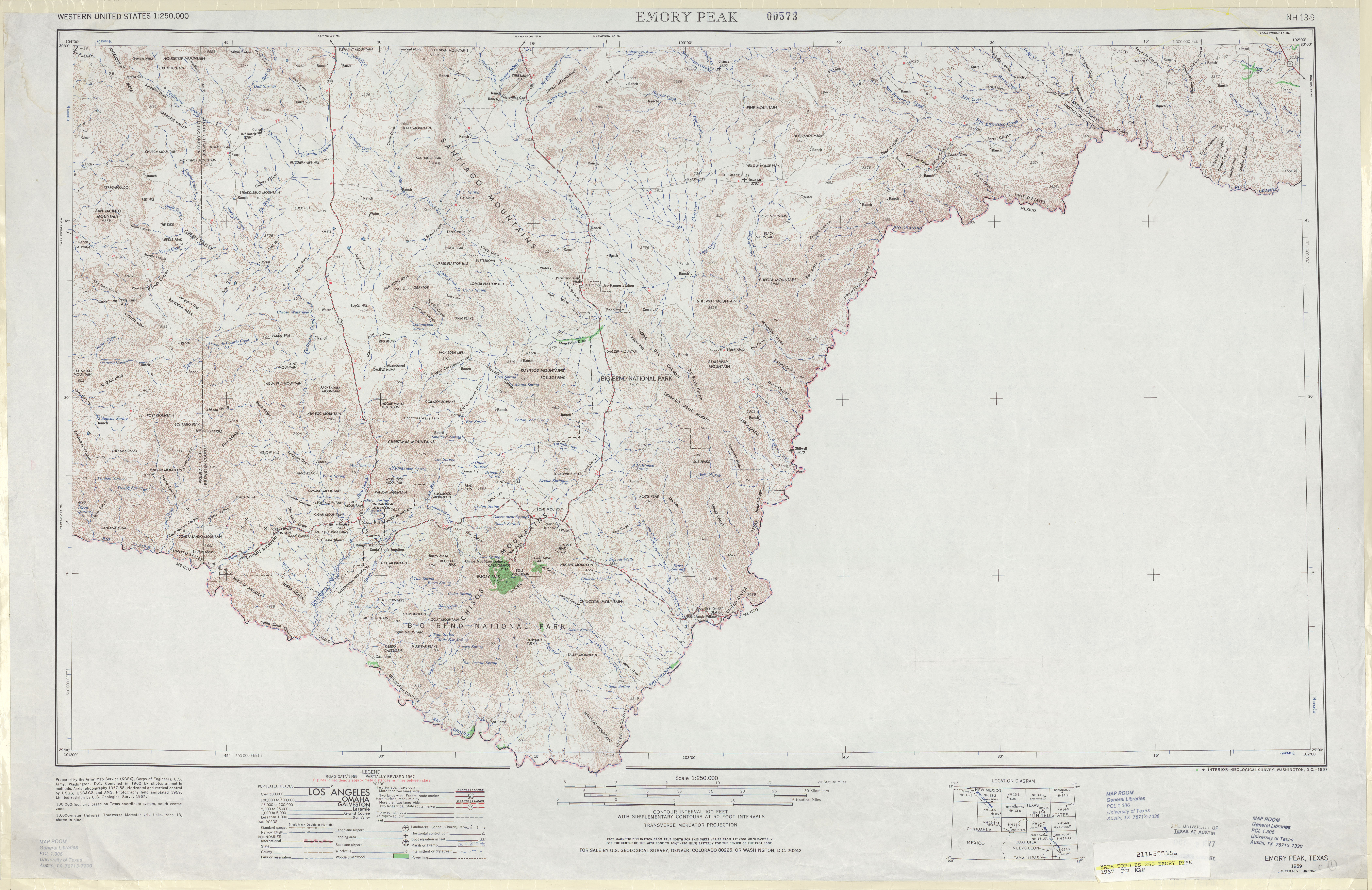 Hoja Emory Peak del Mapa Topográfico de los Estados Unidos 1967