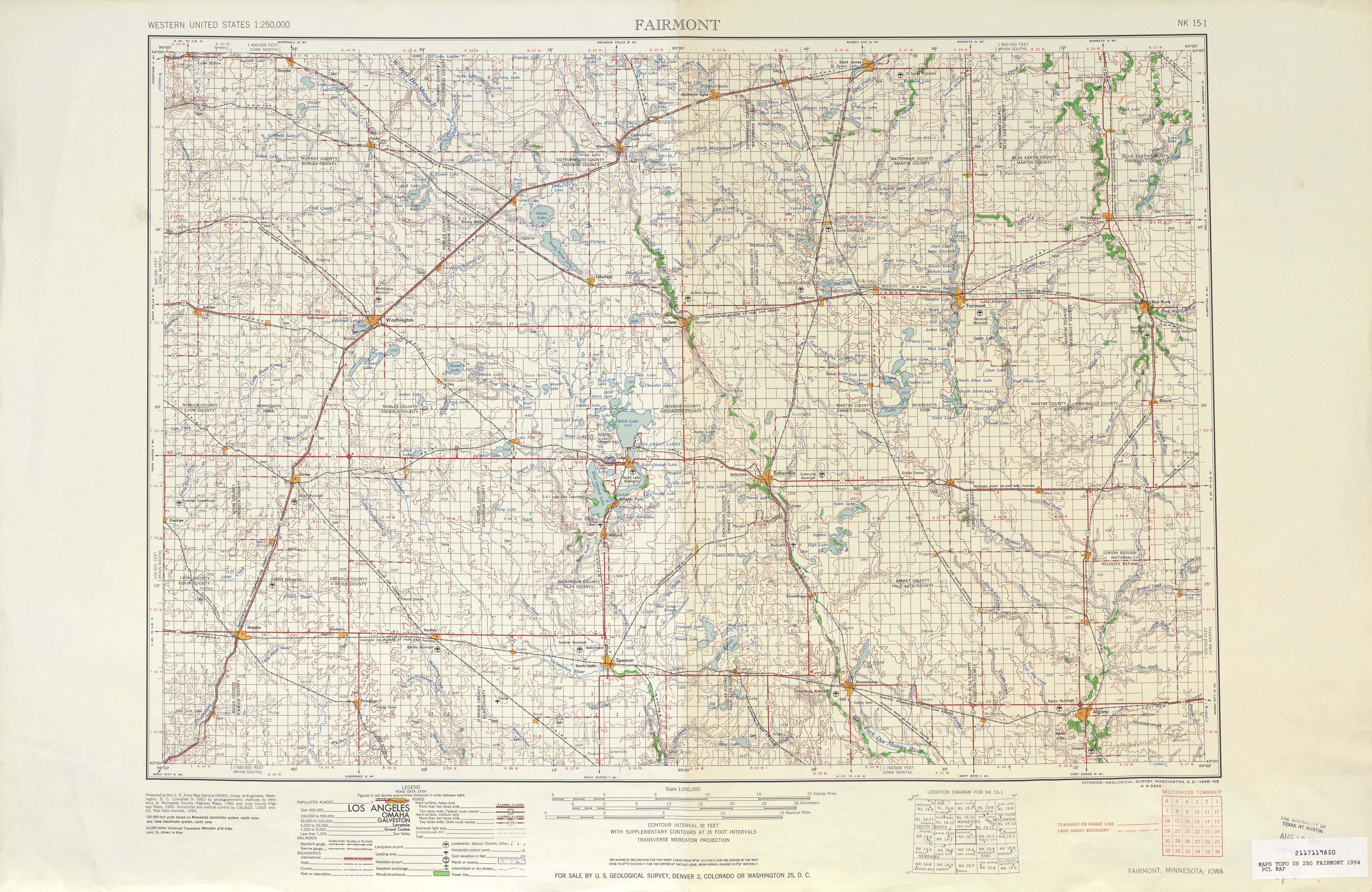 Hoja Fairmont del Mapa Topográfico de los Estados Unidos 1954