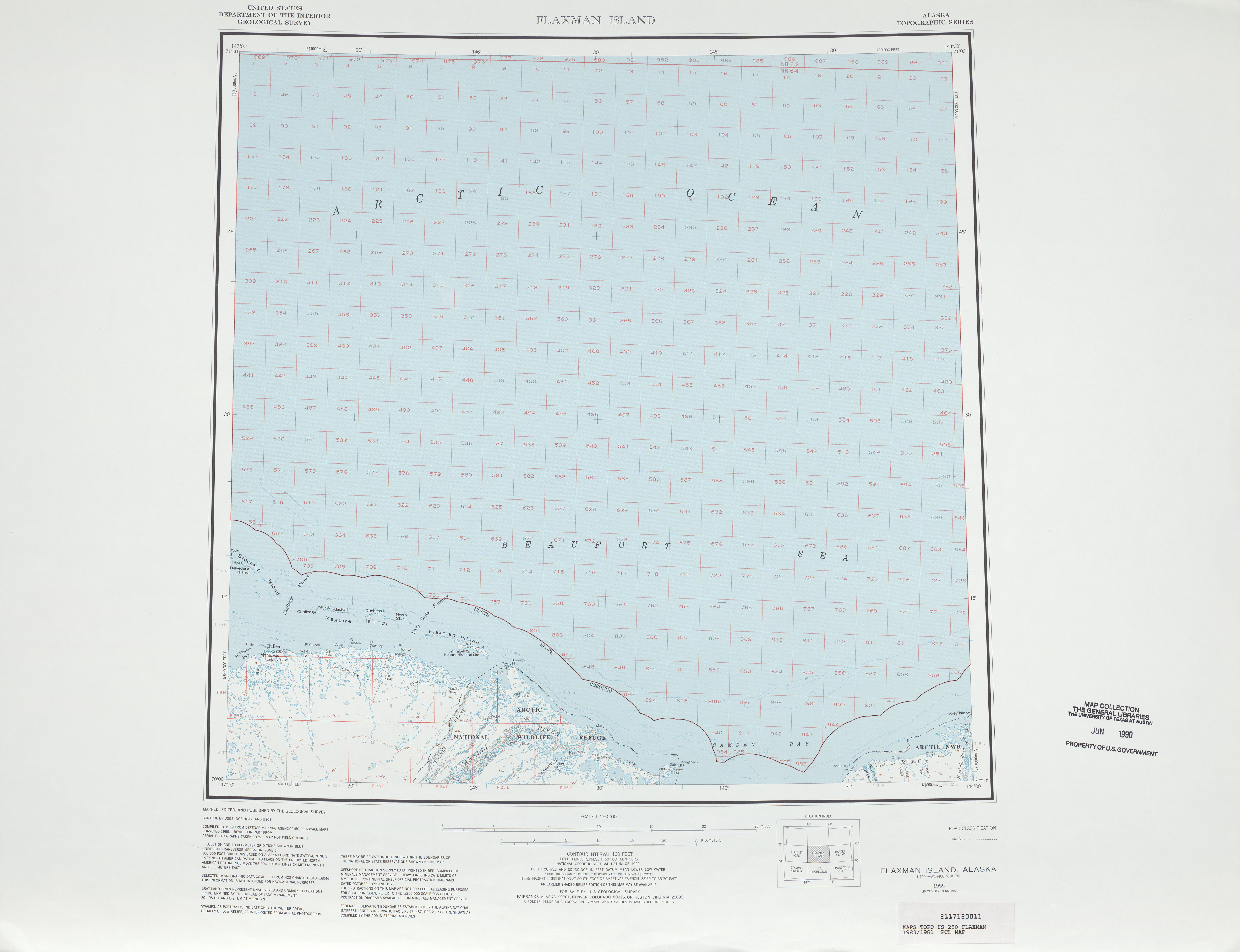 Hoja Flaxman Island del Mapa Topográfico de los Estados Unidos 1981