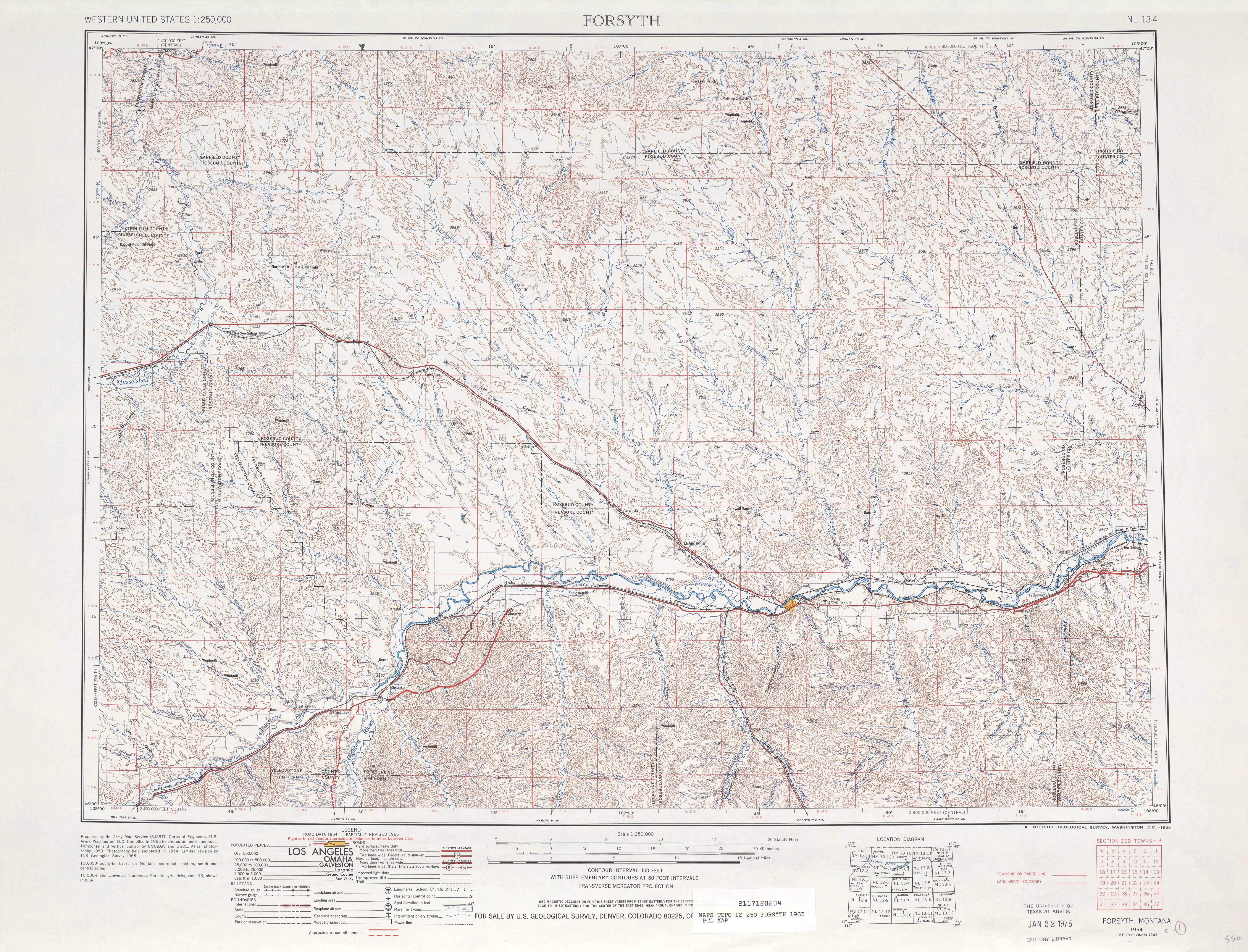 Hoja Forsyth del Mapa Topográfico de los Estados Unidos 1965