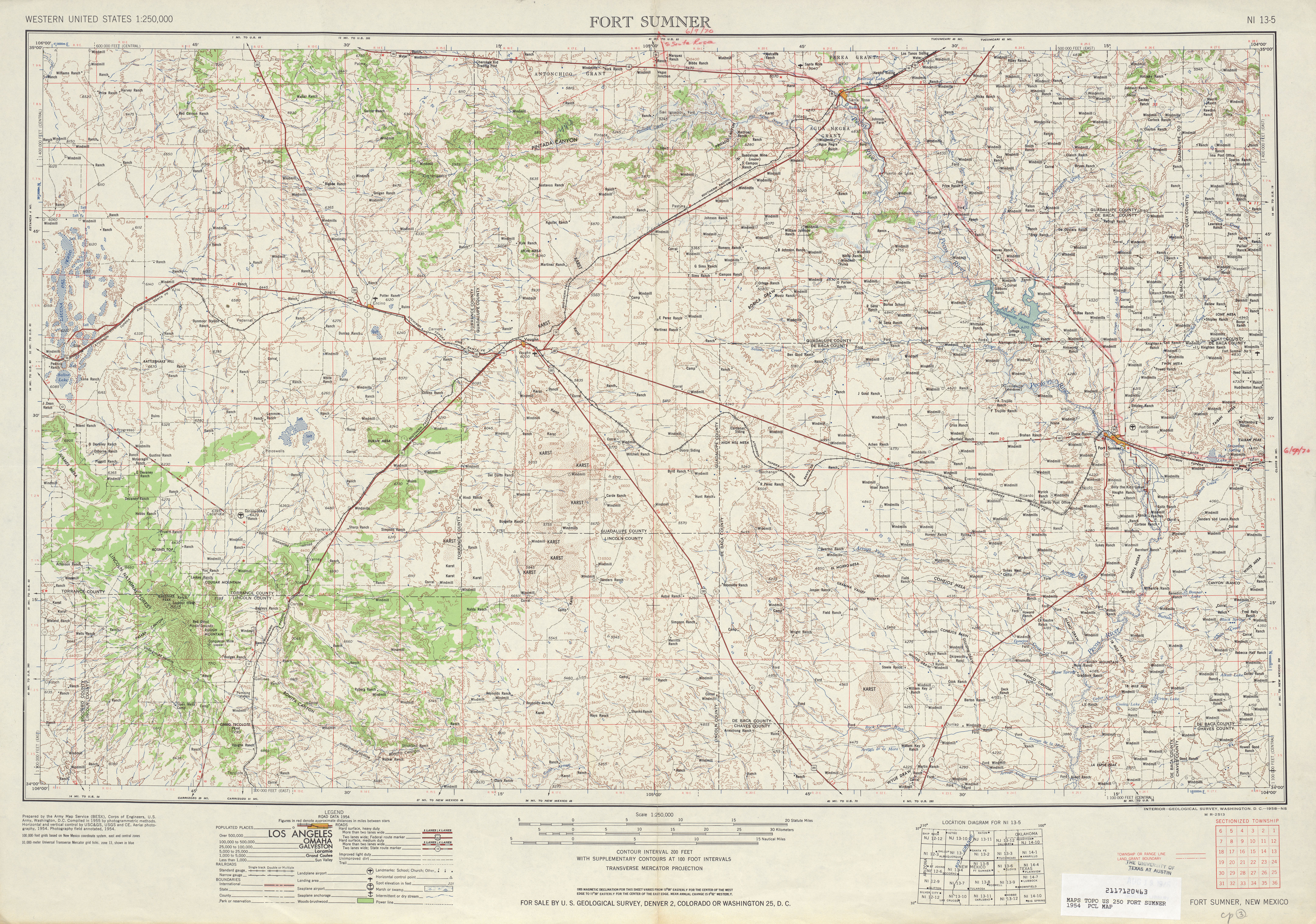 Hoja Fort Sumner del Mapa Topográfico de los Estados Unidos 1954