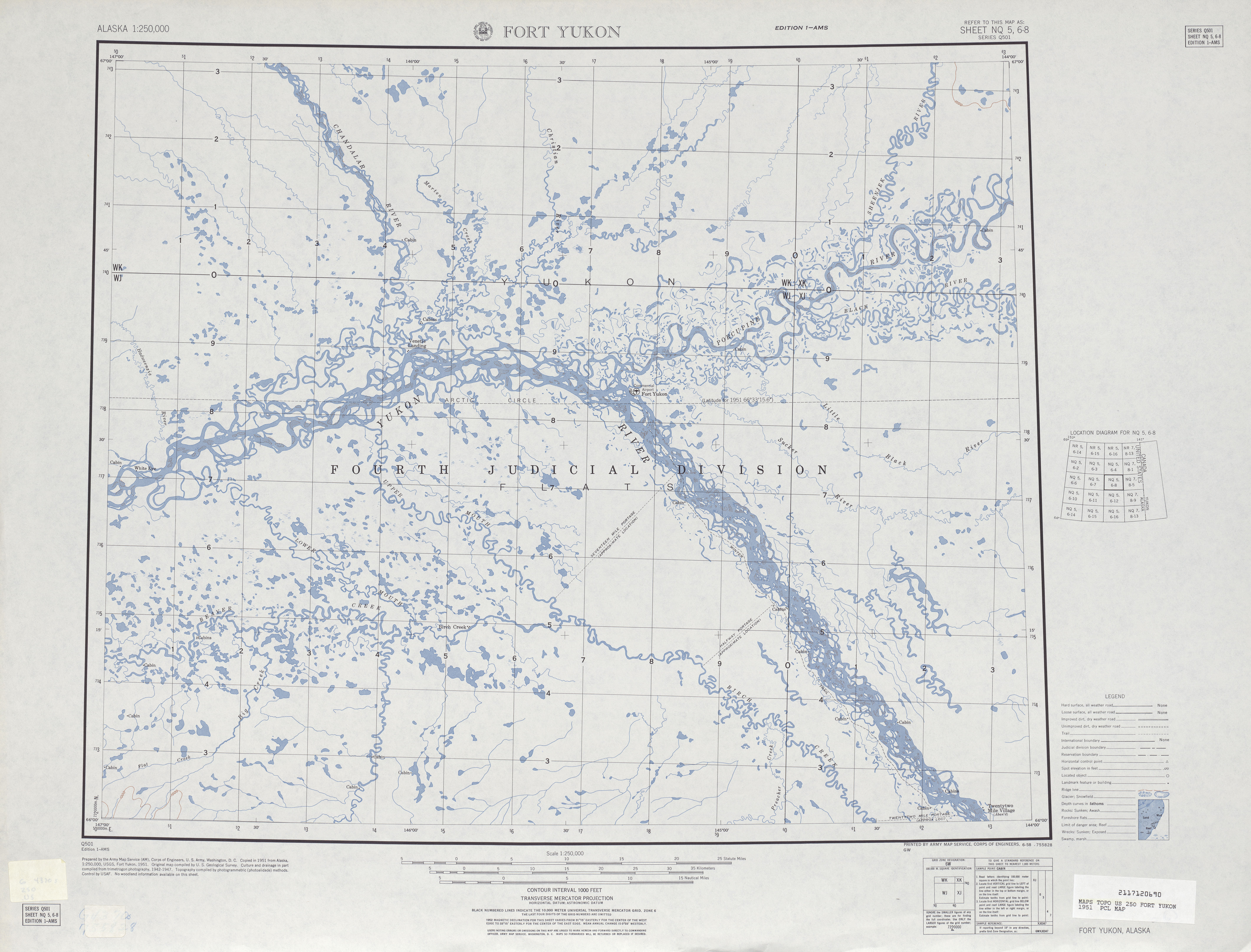 Hoja Fort Yukon del Mapa Topográfico de los Estados Unidos 1951