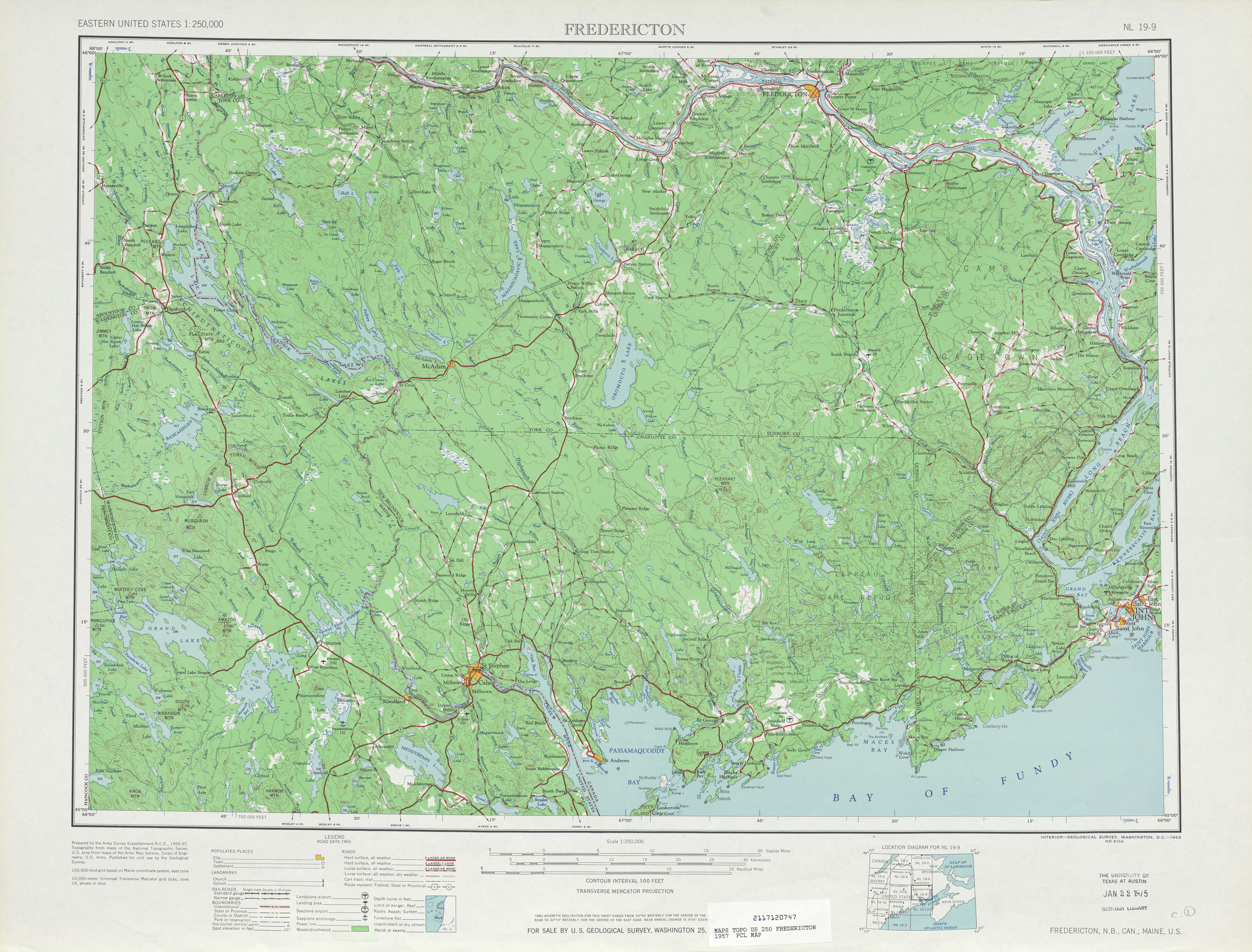 Hoja Fredericton del Mapa Topográfico de los Estados Unidos 1957