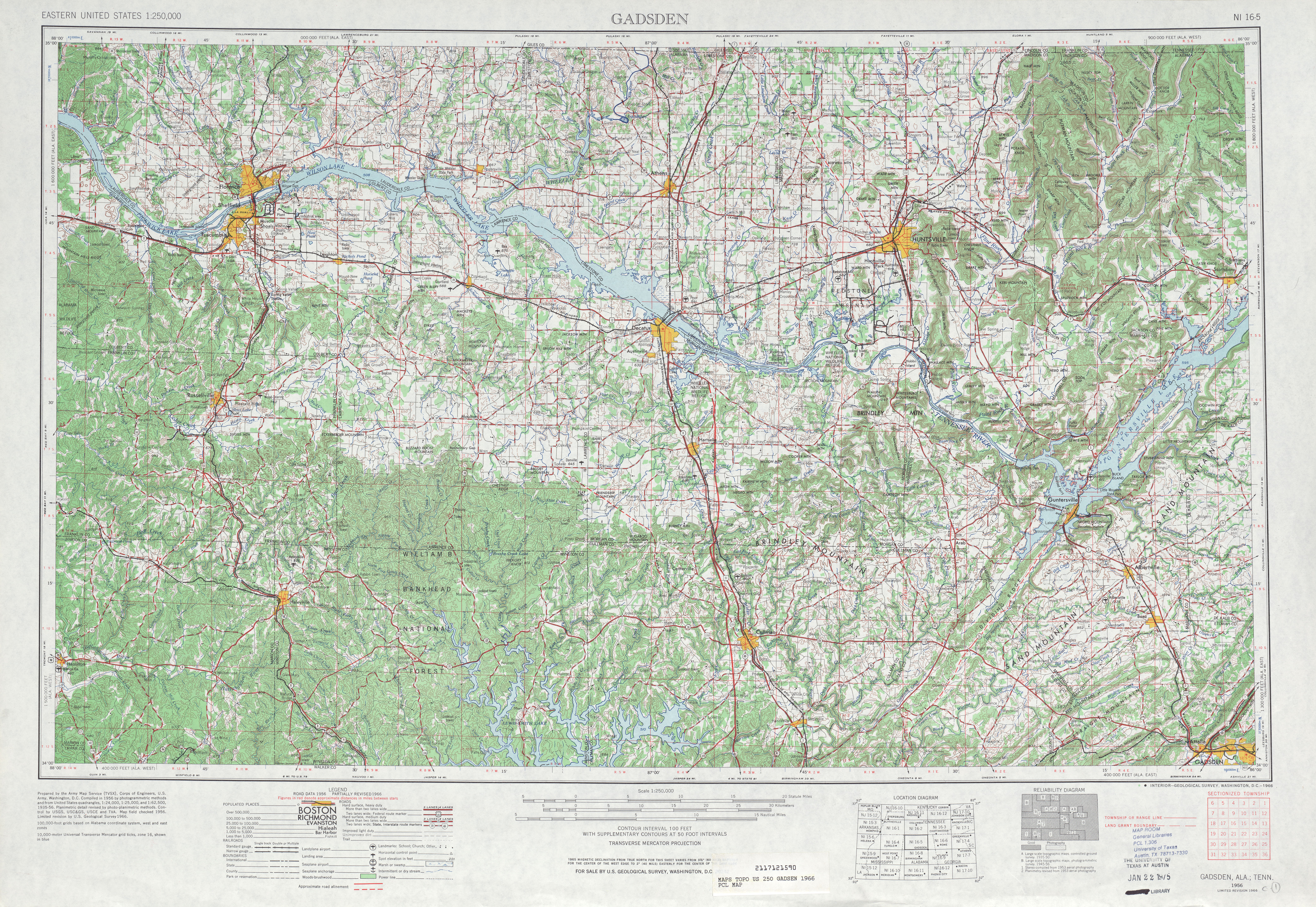 Hoja Gadsen del Mapa Topográfico de los Estados Unidos 1966