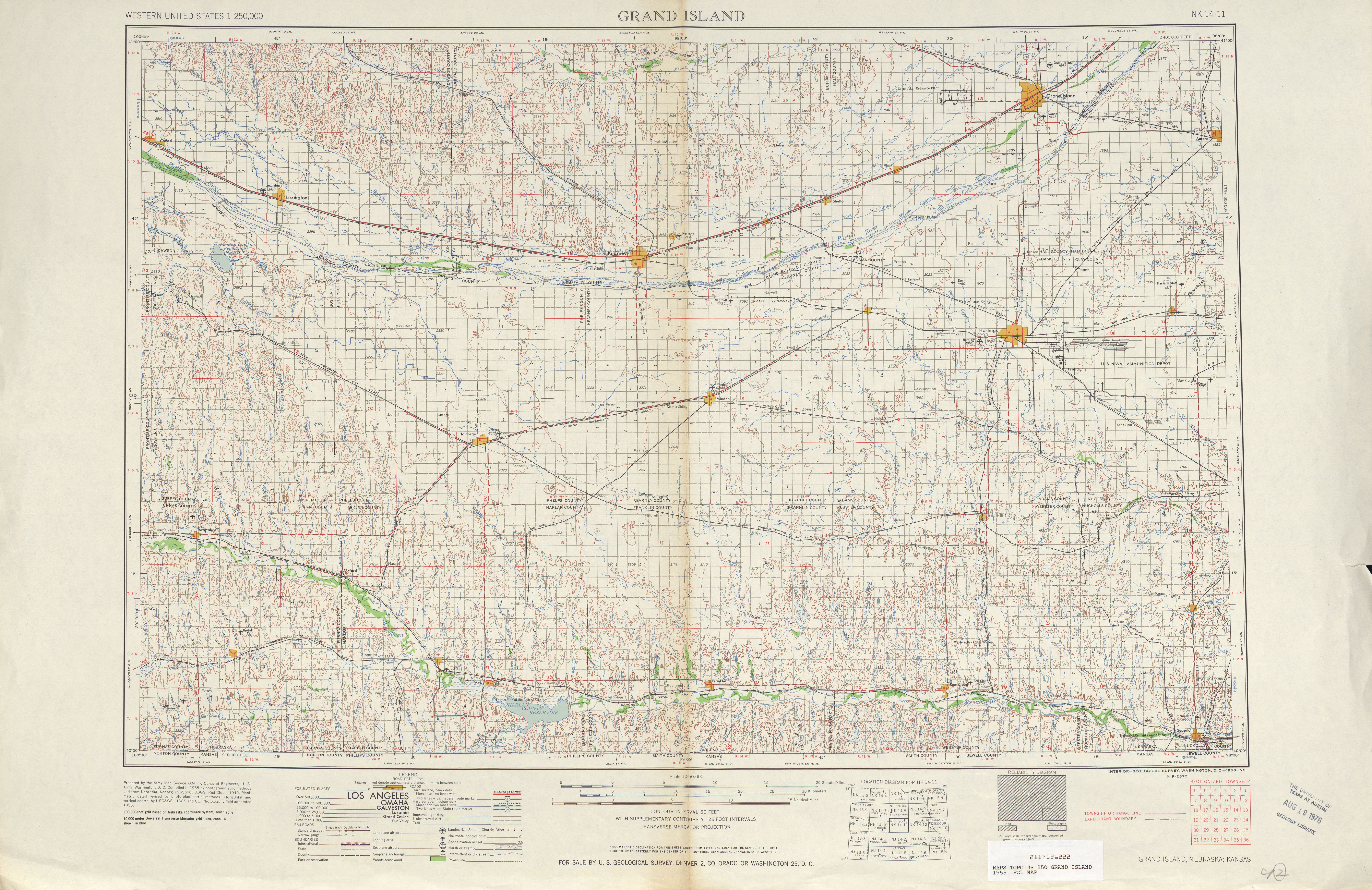 Hoja Grand Island del Mapa Topográfico de los Estados Unidos 1955