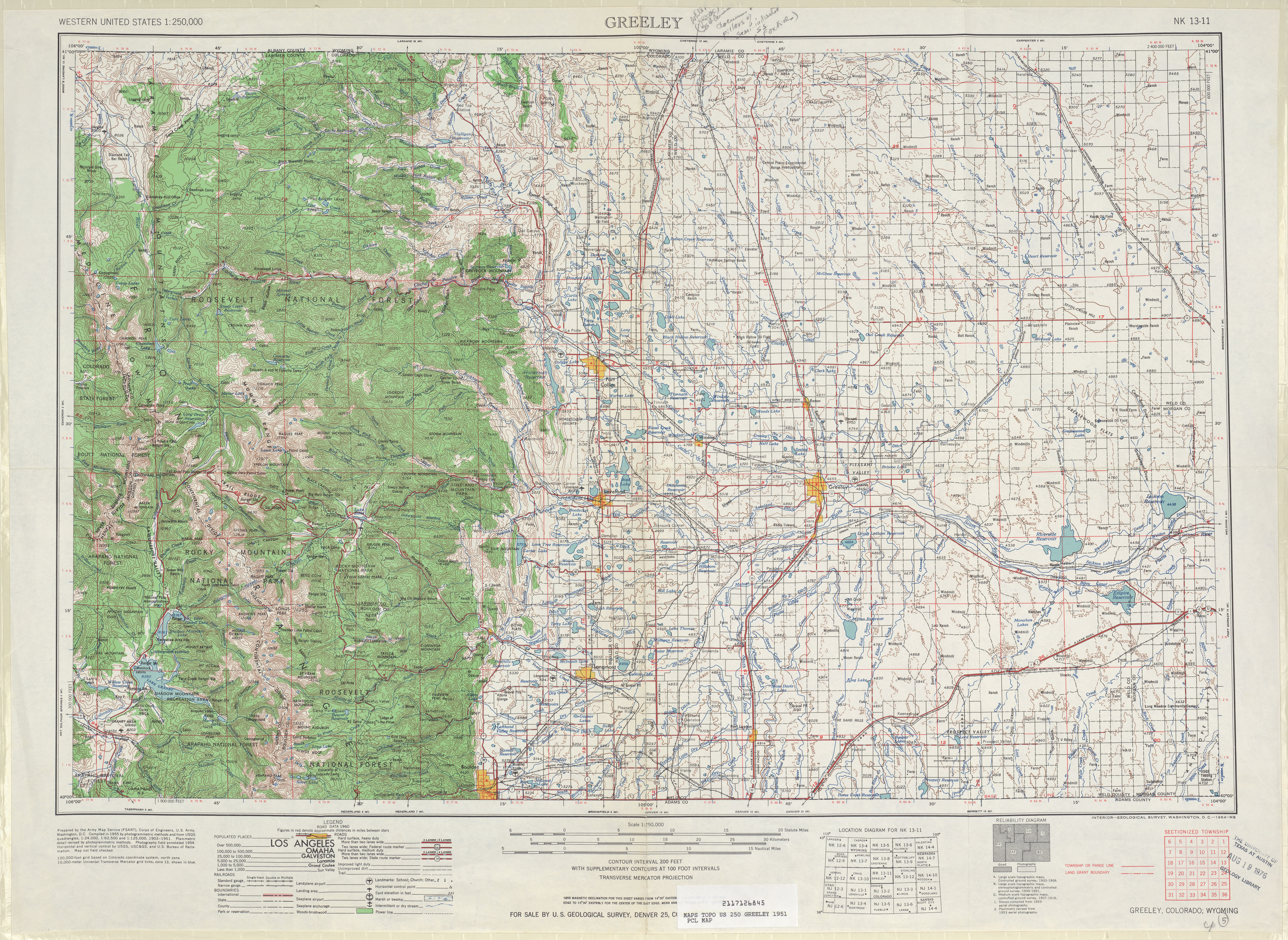 Hoja Greeley del Mapa Topográfico de los Estados Unidos 1954