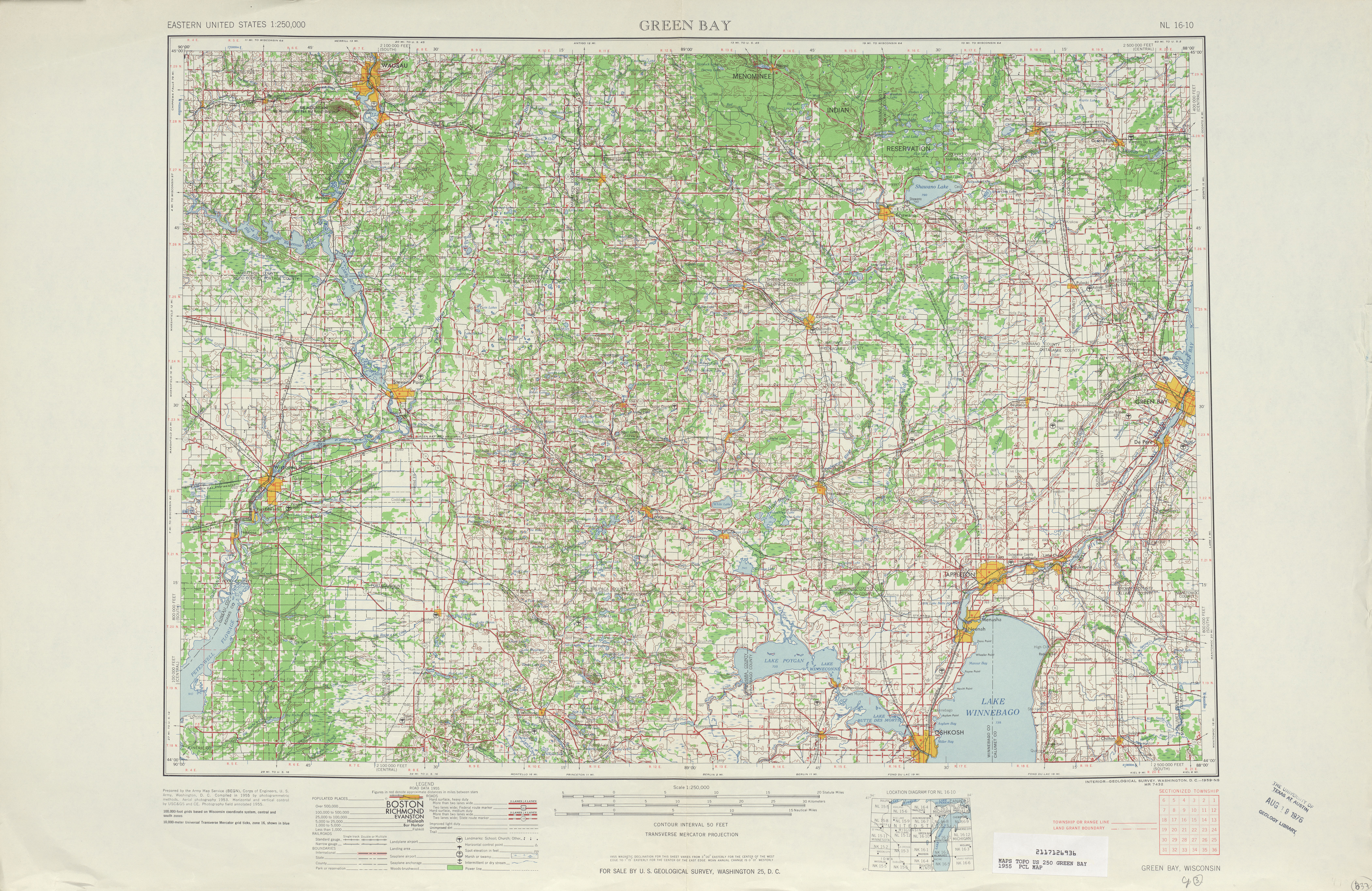 Hoja Green Bay del Mapa Topográfico de los Estados Unidos 1955