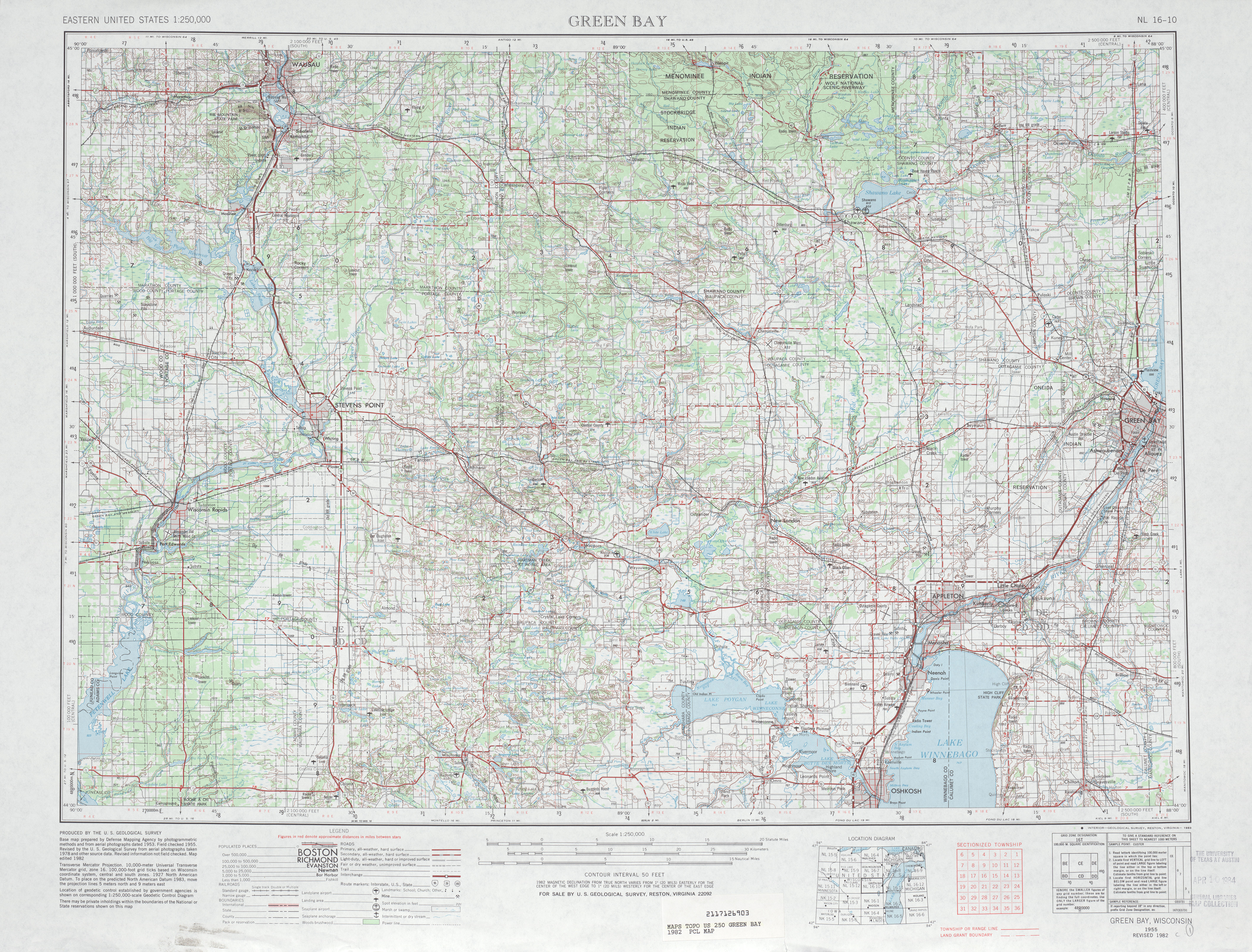 Hoja Green Bay del Mapa Topográfico de los Estados Unidos 1982