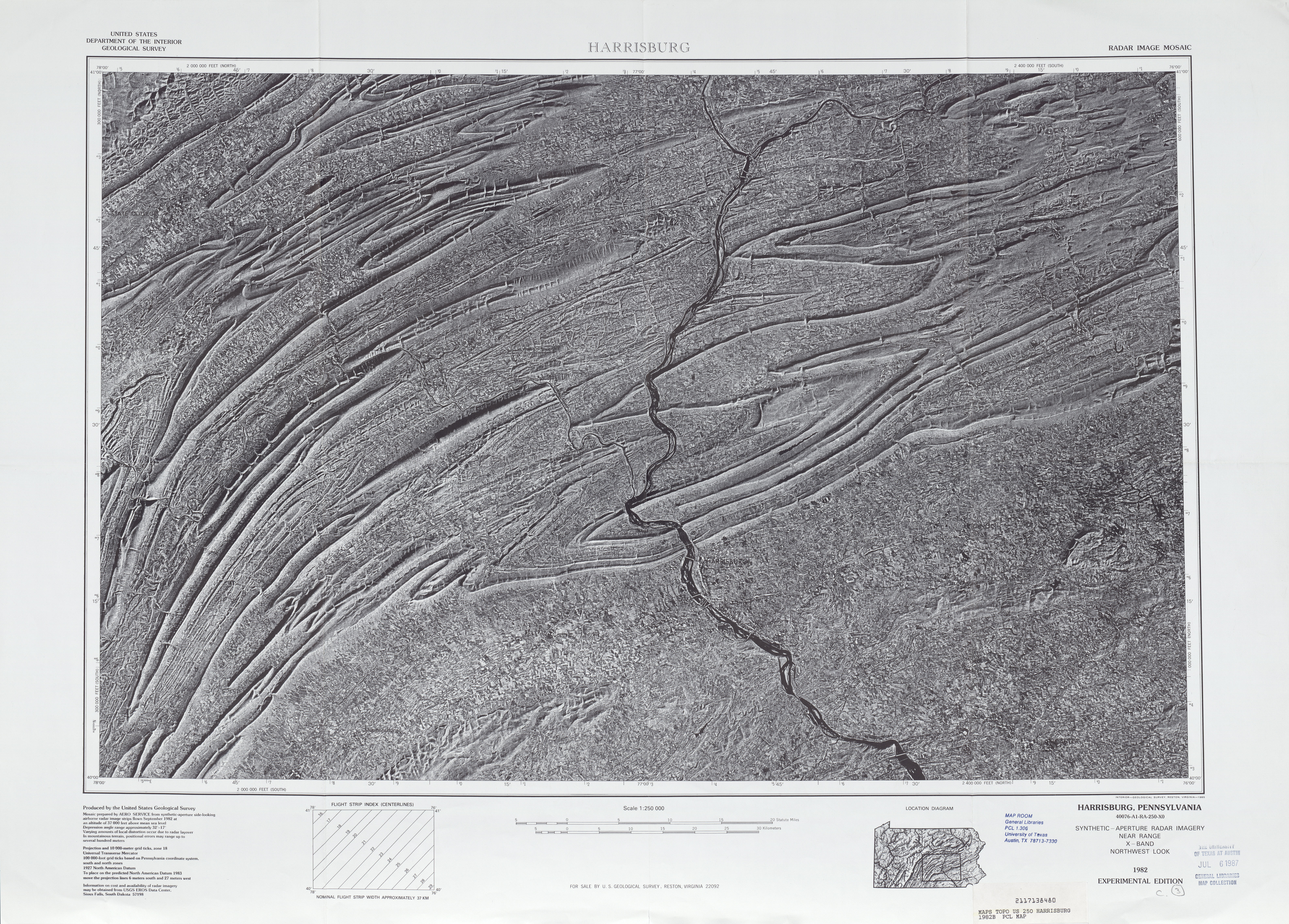 Hoja Harrisburg del Mosaico de Imágenes Radar de los Estados Unidos 1982