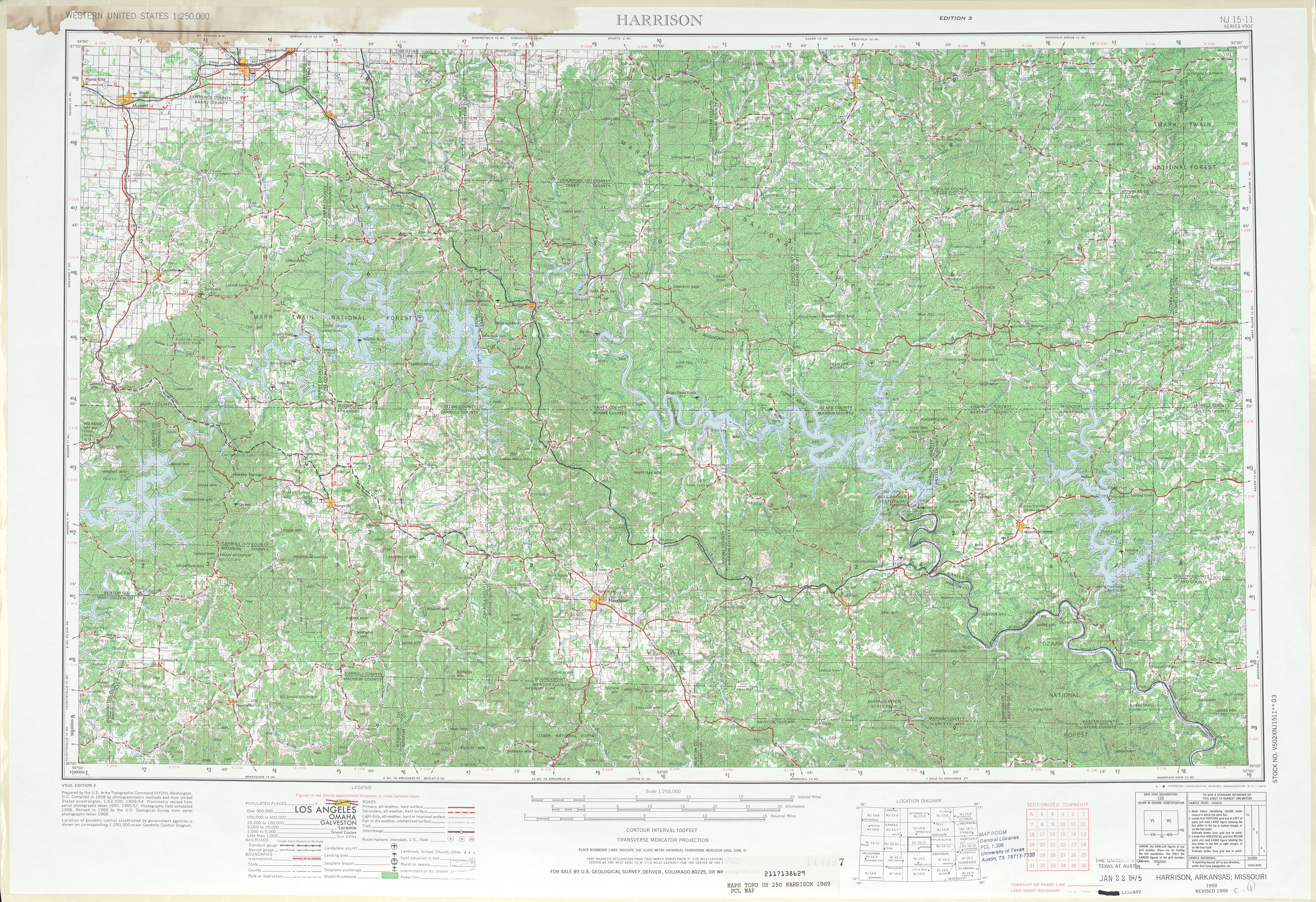 Hoja Harrison del Mapa Topográfico de los Estados Unidos 1969