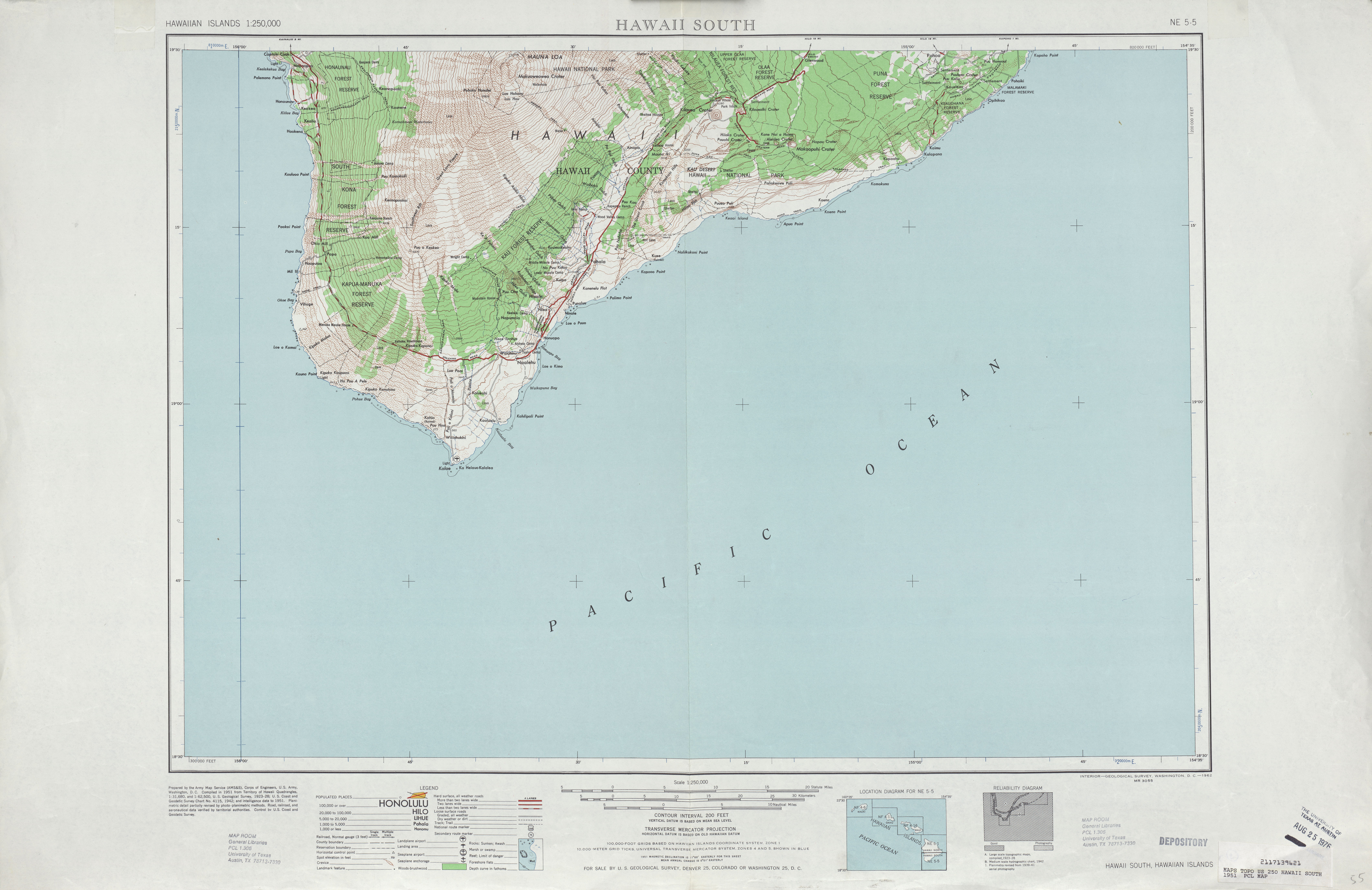 Hoja Hawái South del Mapa Topográfico de los Estados Unidos 1951