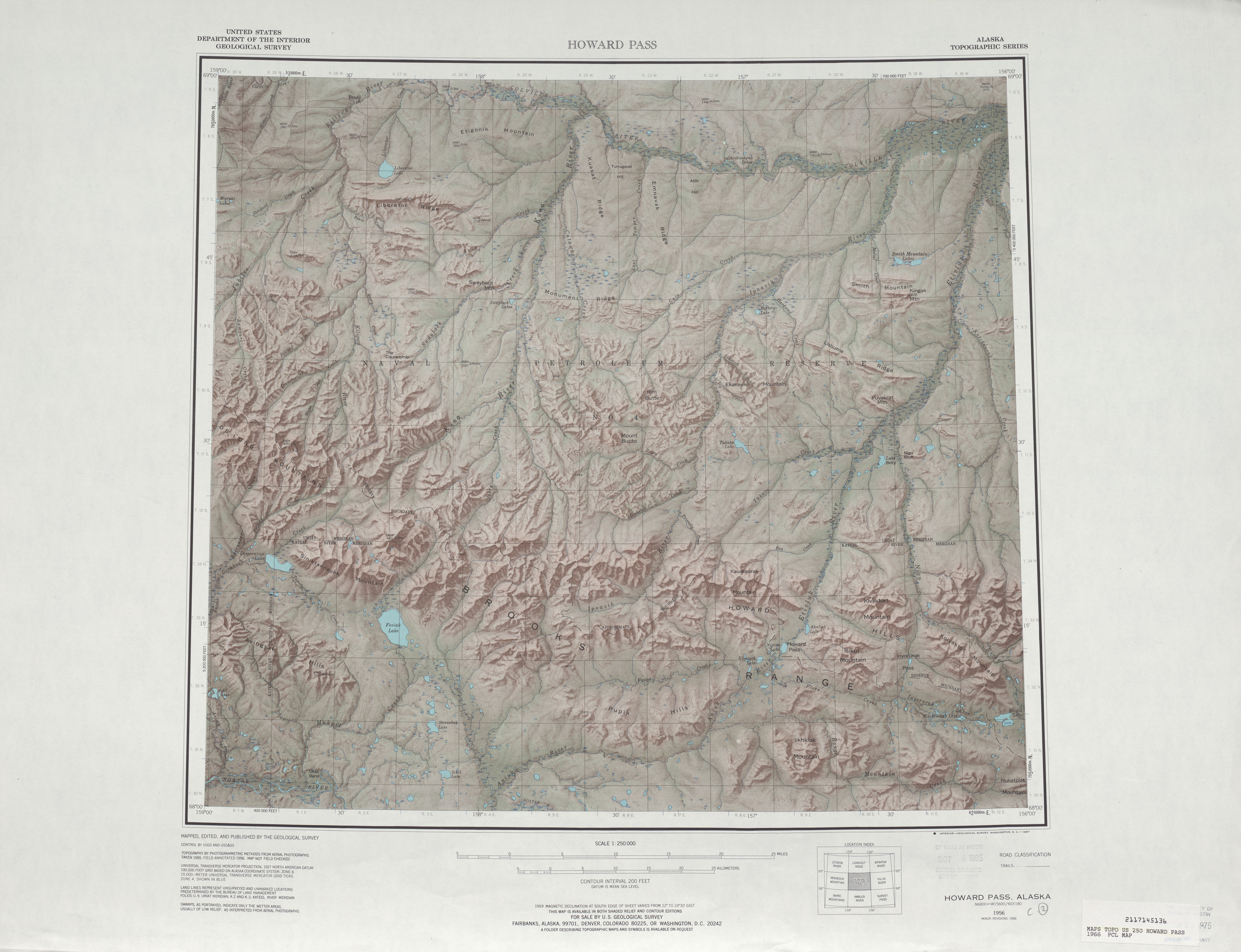 Hoja HoGuerrad Pass del Mapa de Relieve Sombreado de los Estados Unidos 1966