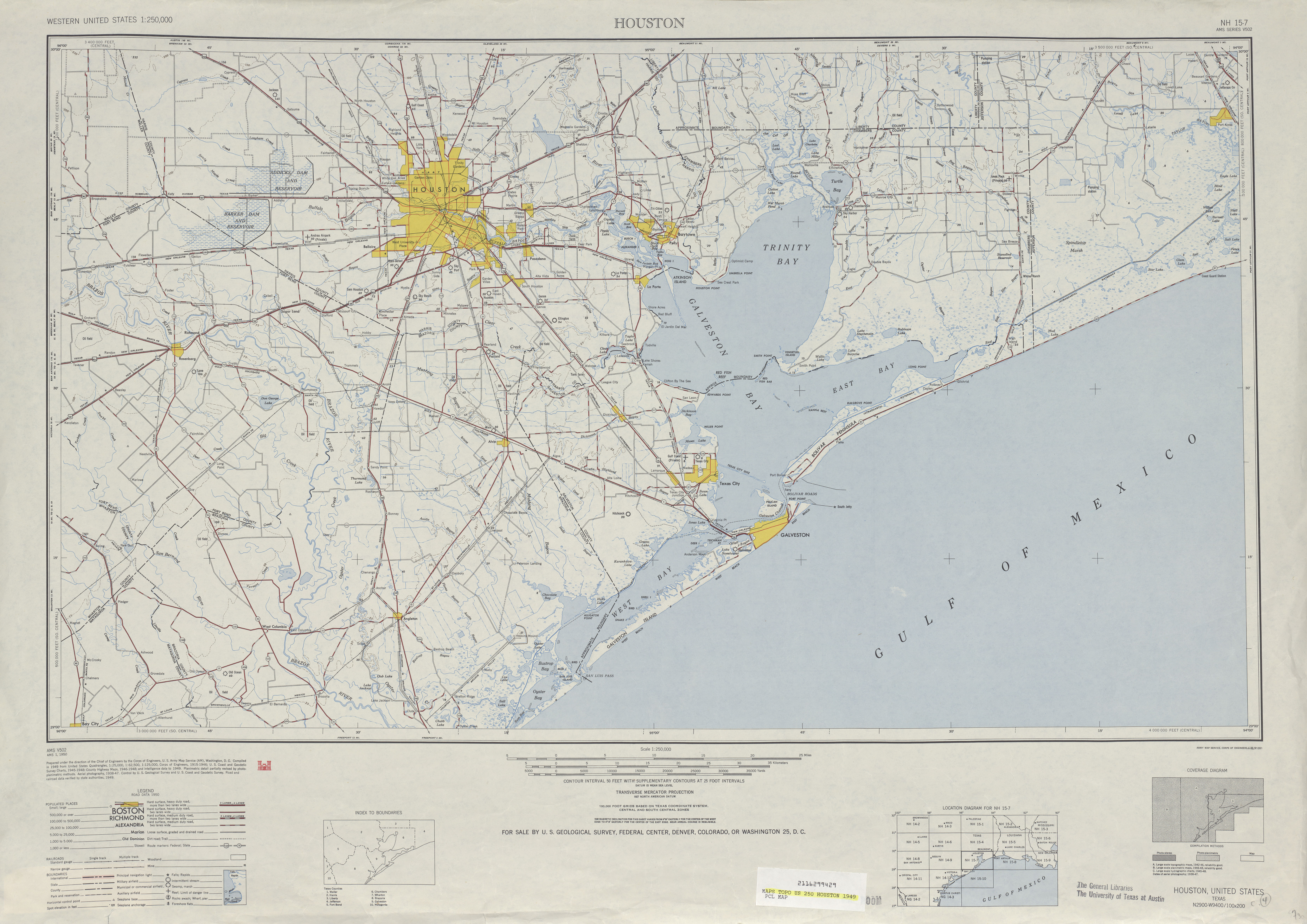 Hoja Houston del Mapa Topográfico de los Estados Unidos 1949