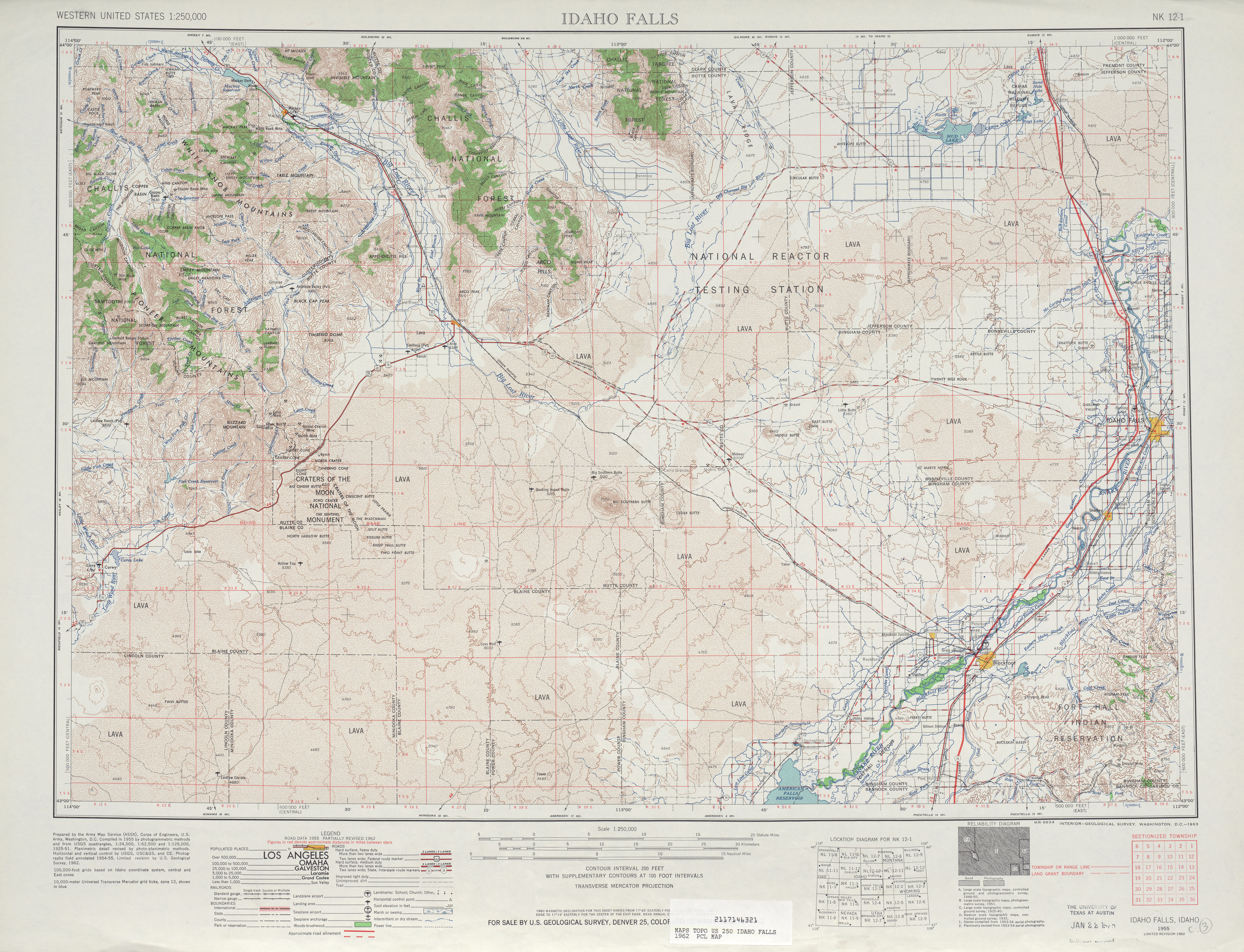 Hoja Idaho Falls del Mapa Topográfico de los Estados Unidos 1962