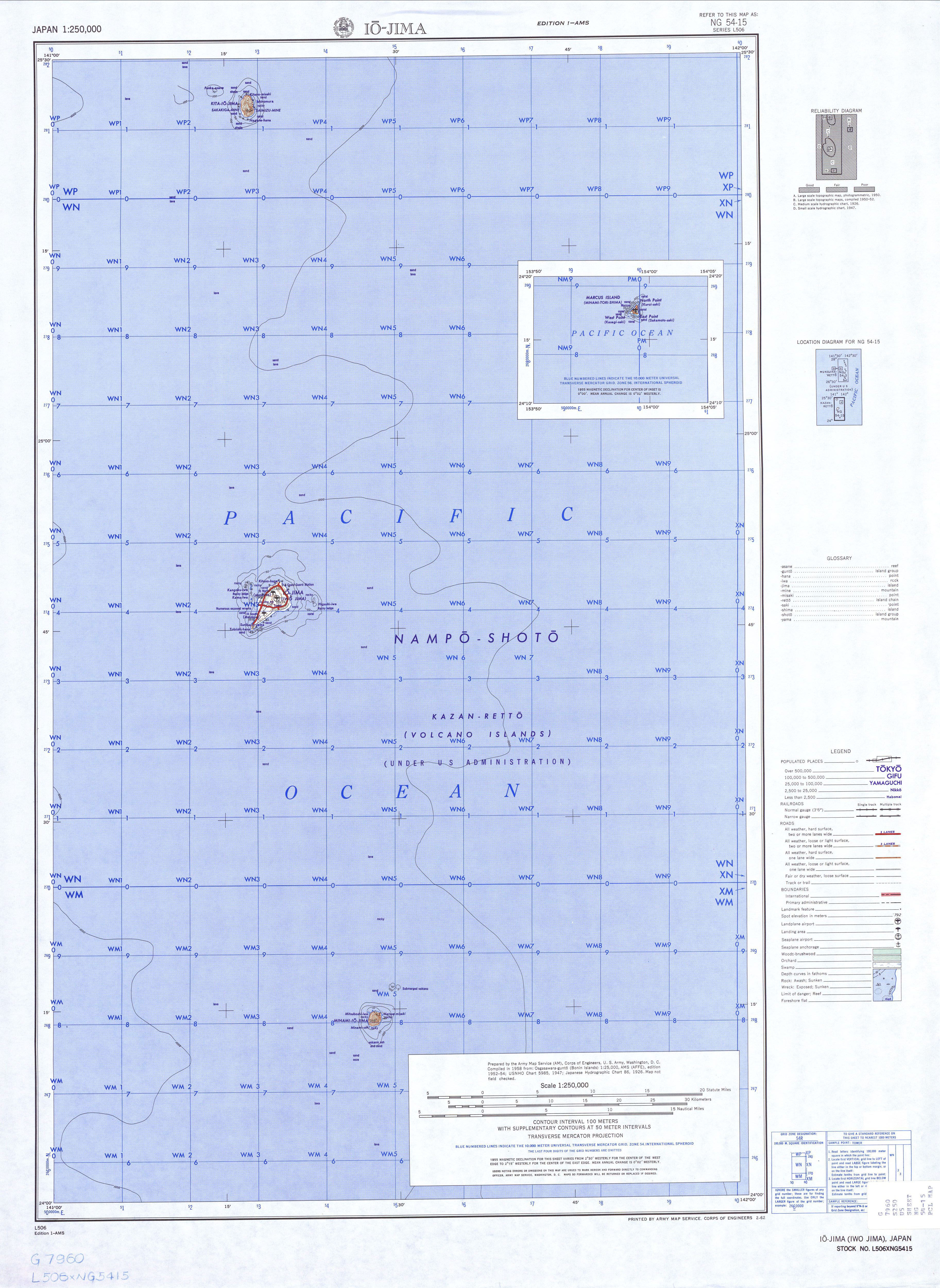 Hoja Io-Jima del Mapa Topográfico de Japón 1954