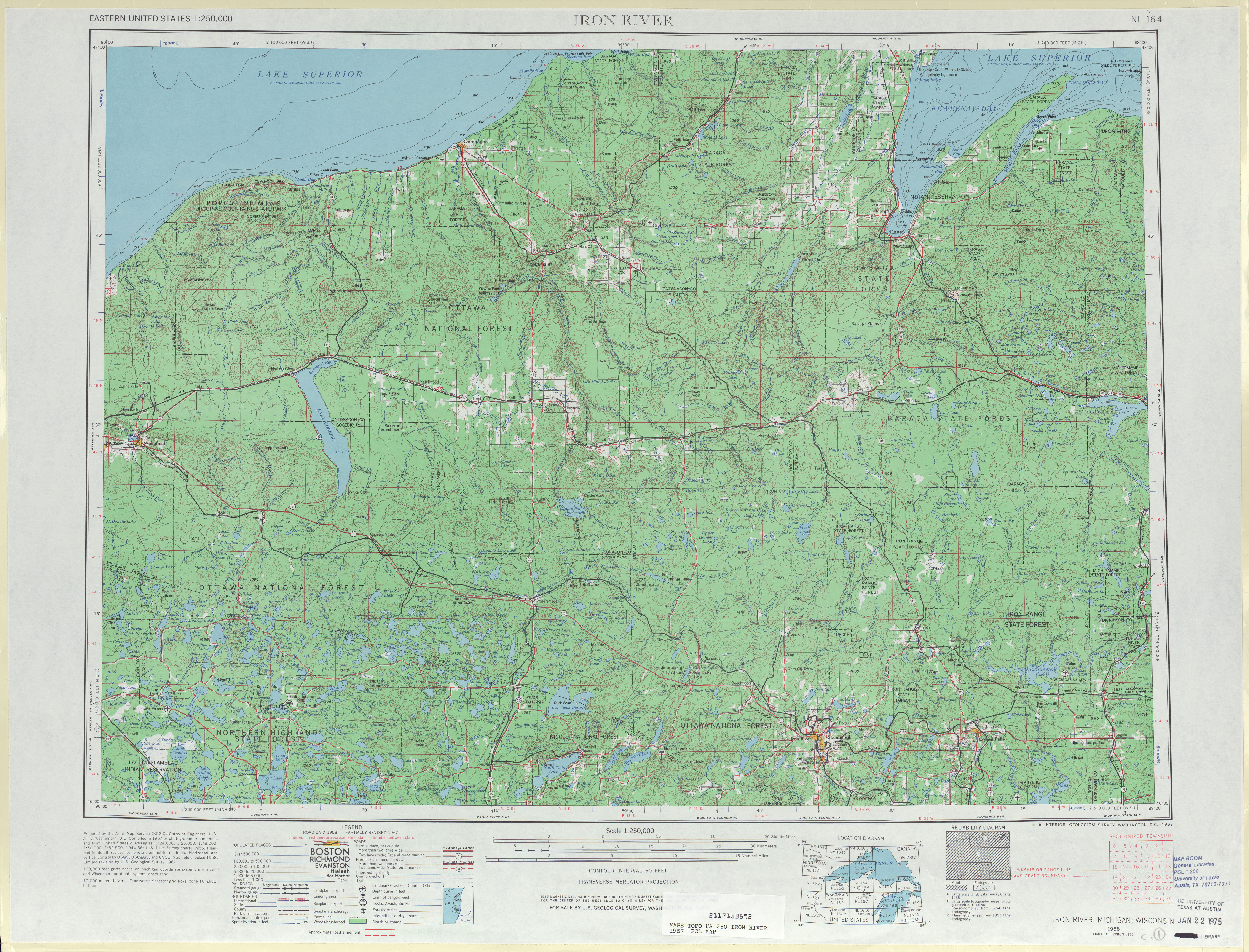 Hoja Iron Riverdel Mapa Topográfico de los Estados Unidos 1967