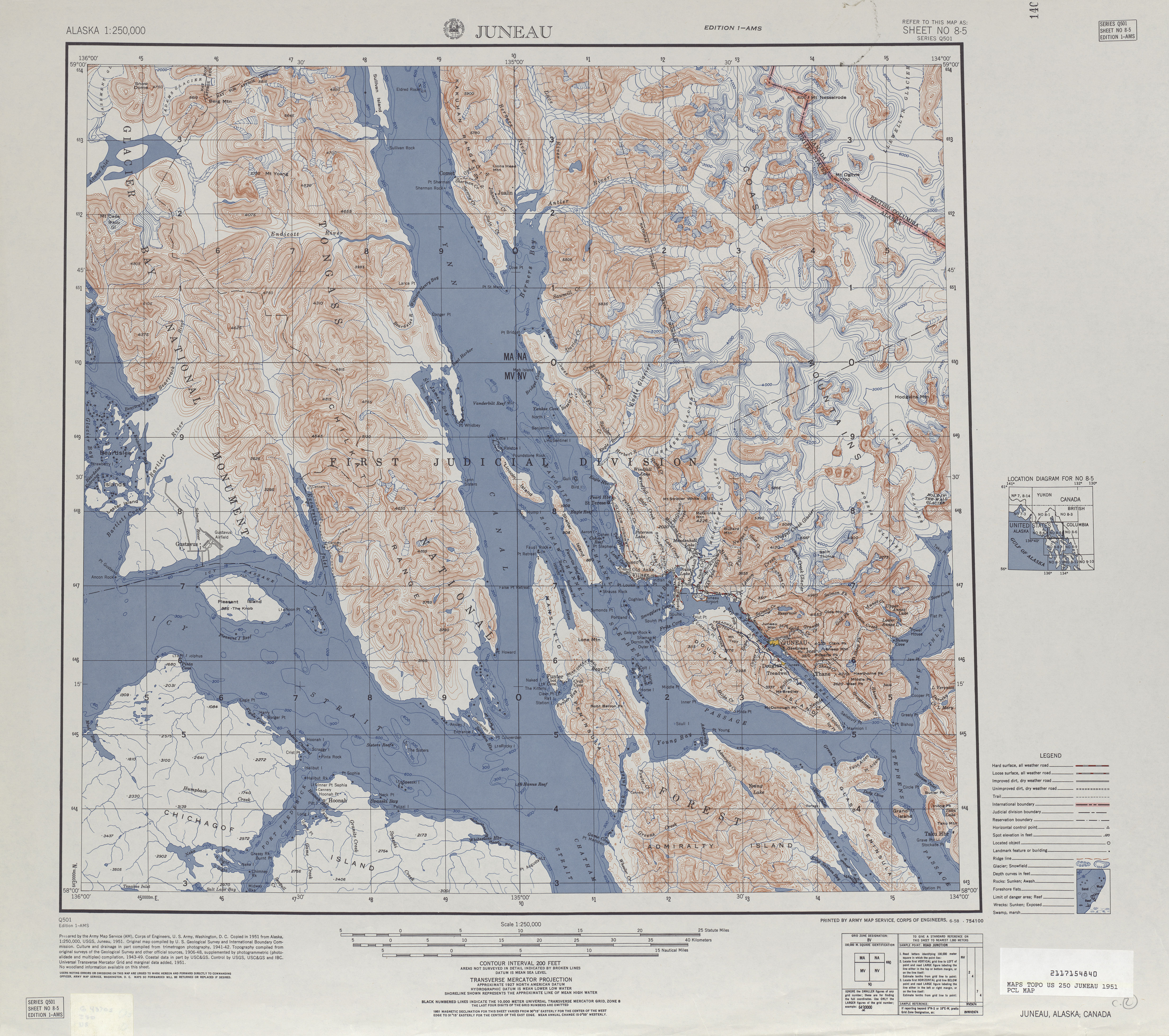 Hoja Juneau del Mapa Topográfico de los Estados Unidos 1951