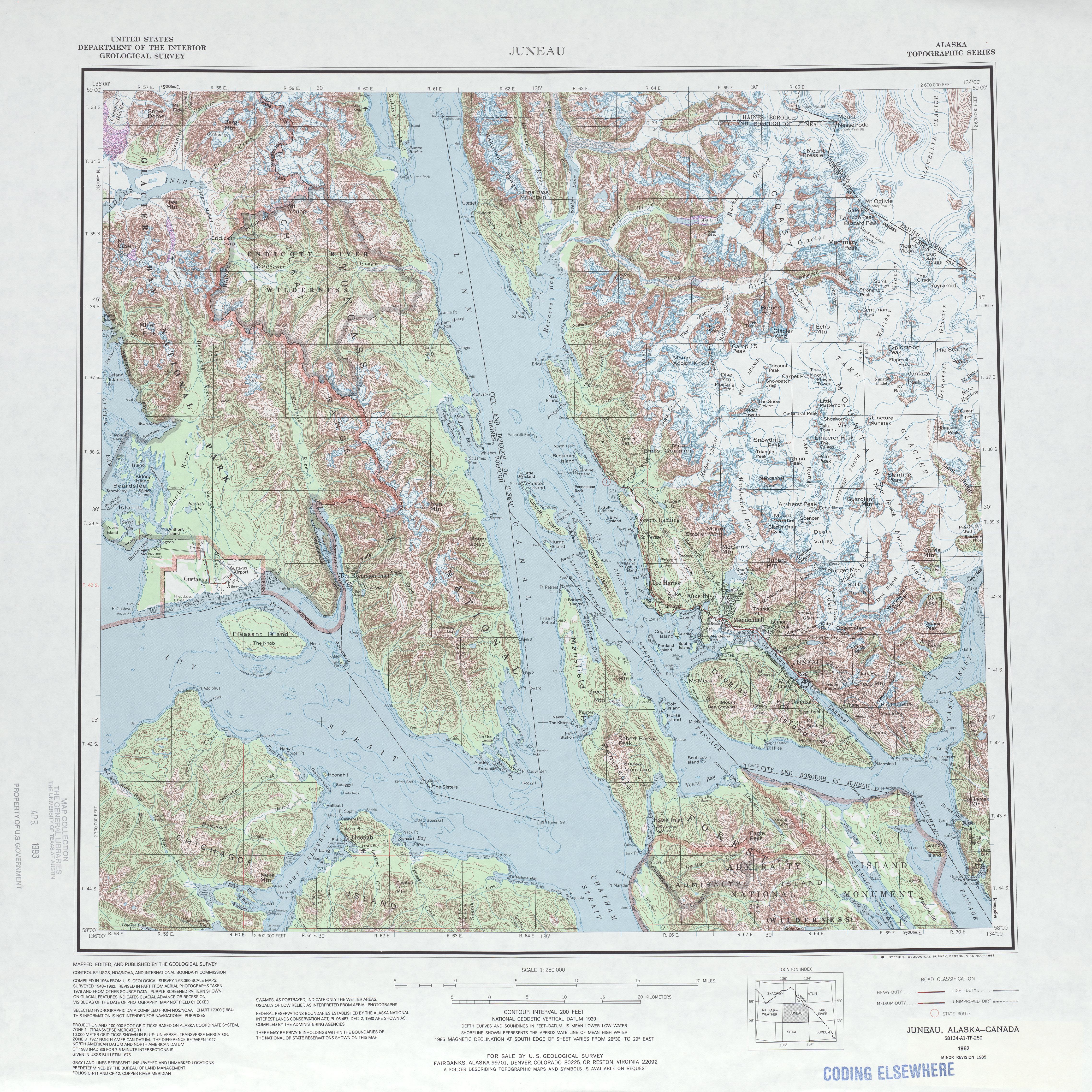 Hoja Juneau del Mapa Topográfico de los Estados Unidos 1985