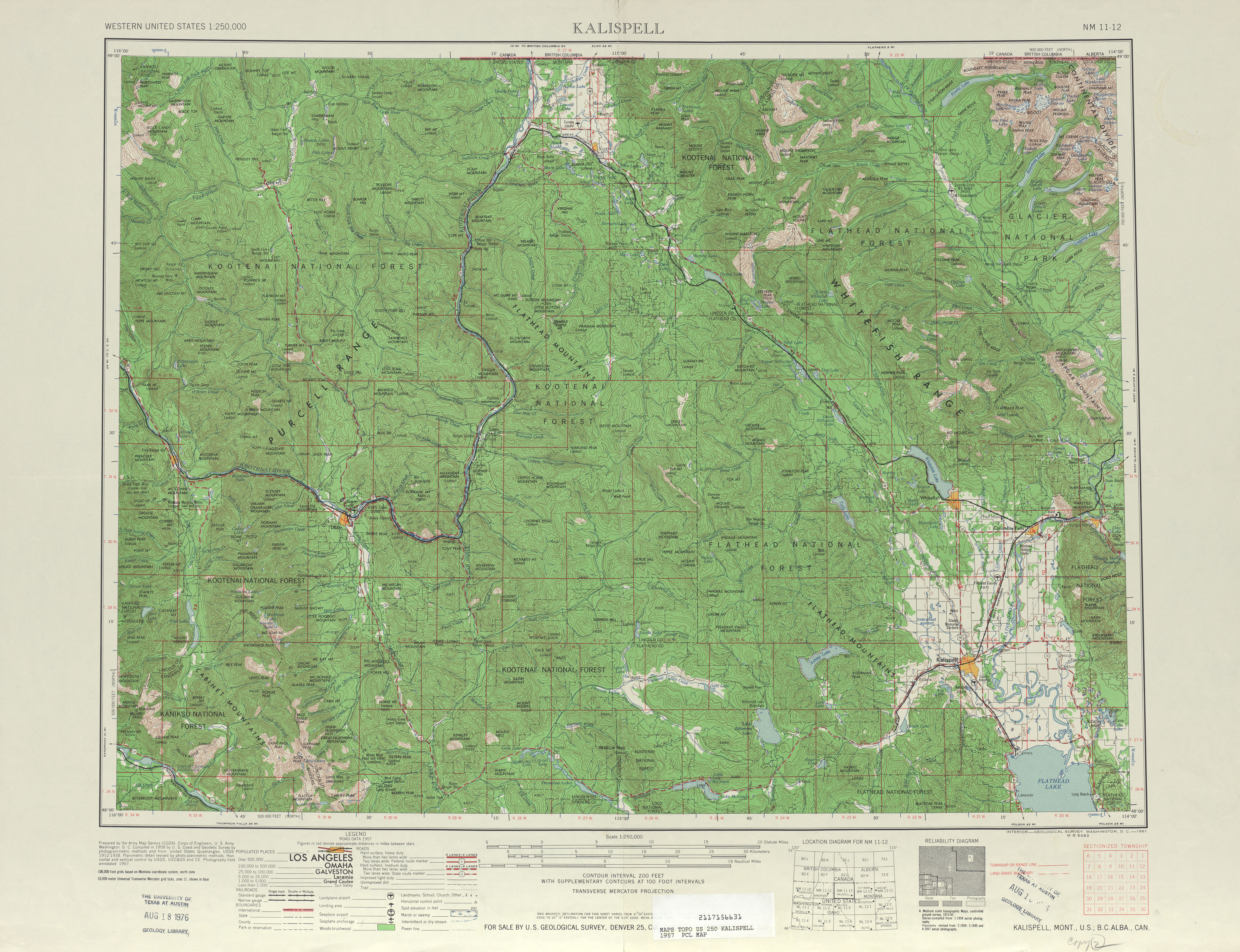 Hoja Kalispell del Mapa Topográfico de los Estados Unidos 1957