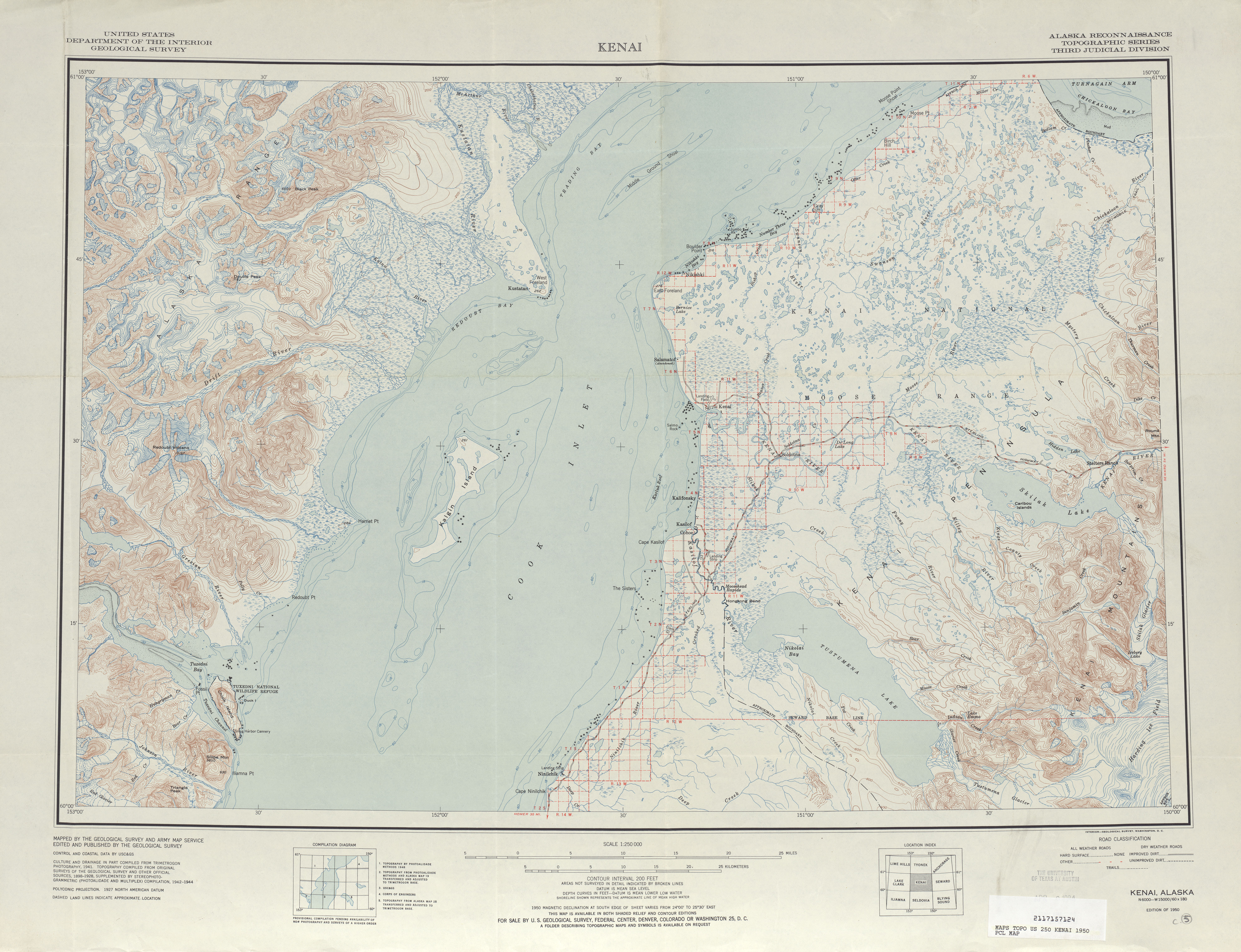 Hoja Kenai del Mapa Topográfico de los Estados Unidos 1950