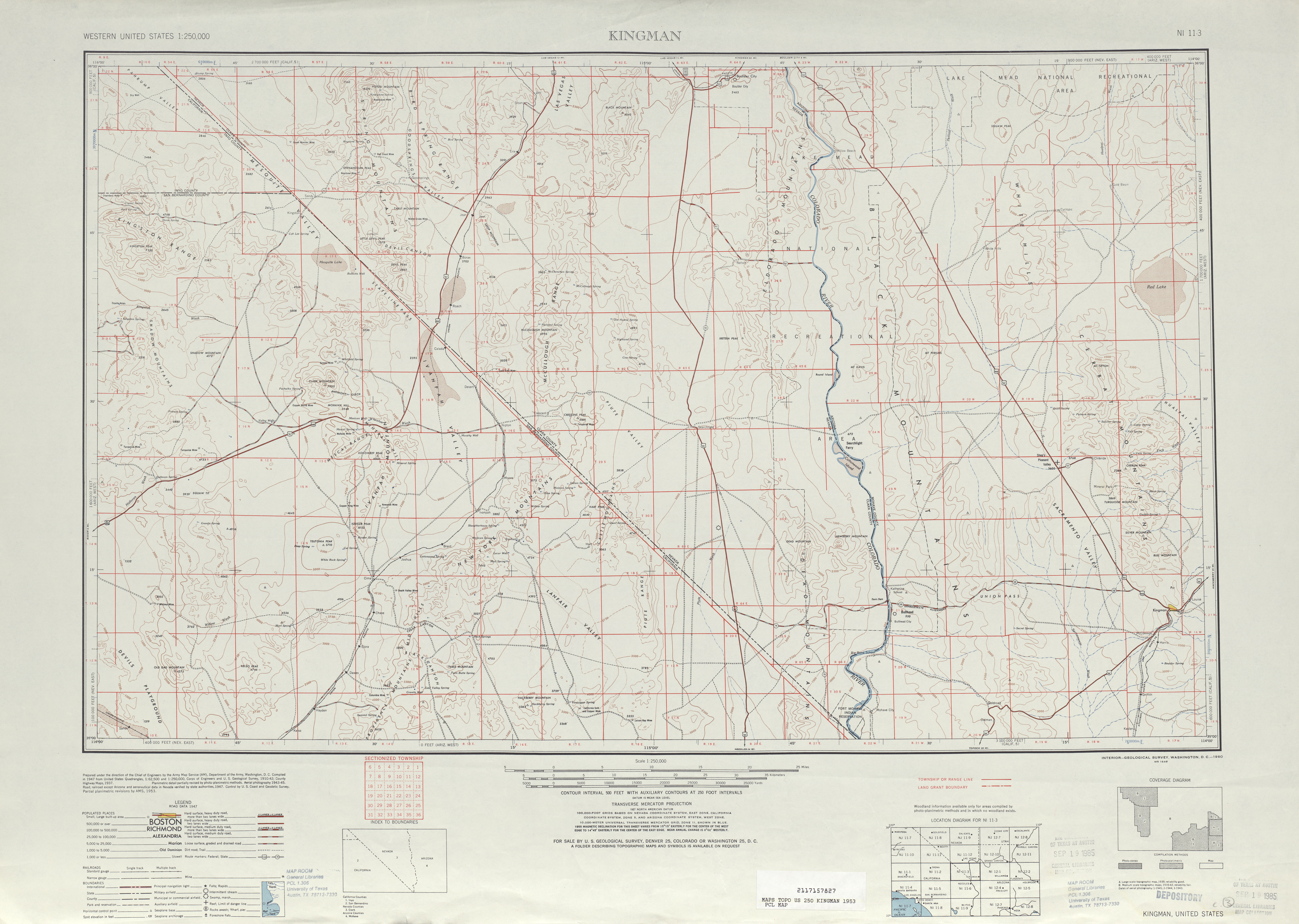 Hoja Kingman del Mapa Topográfico de los Estados Unidos 1953