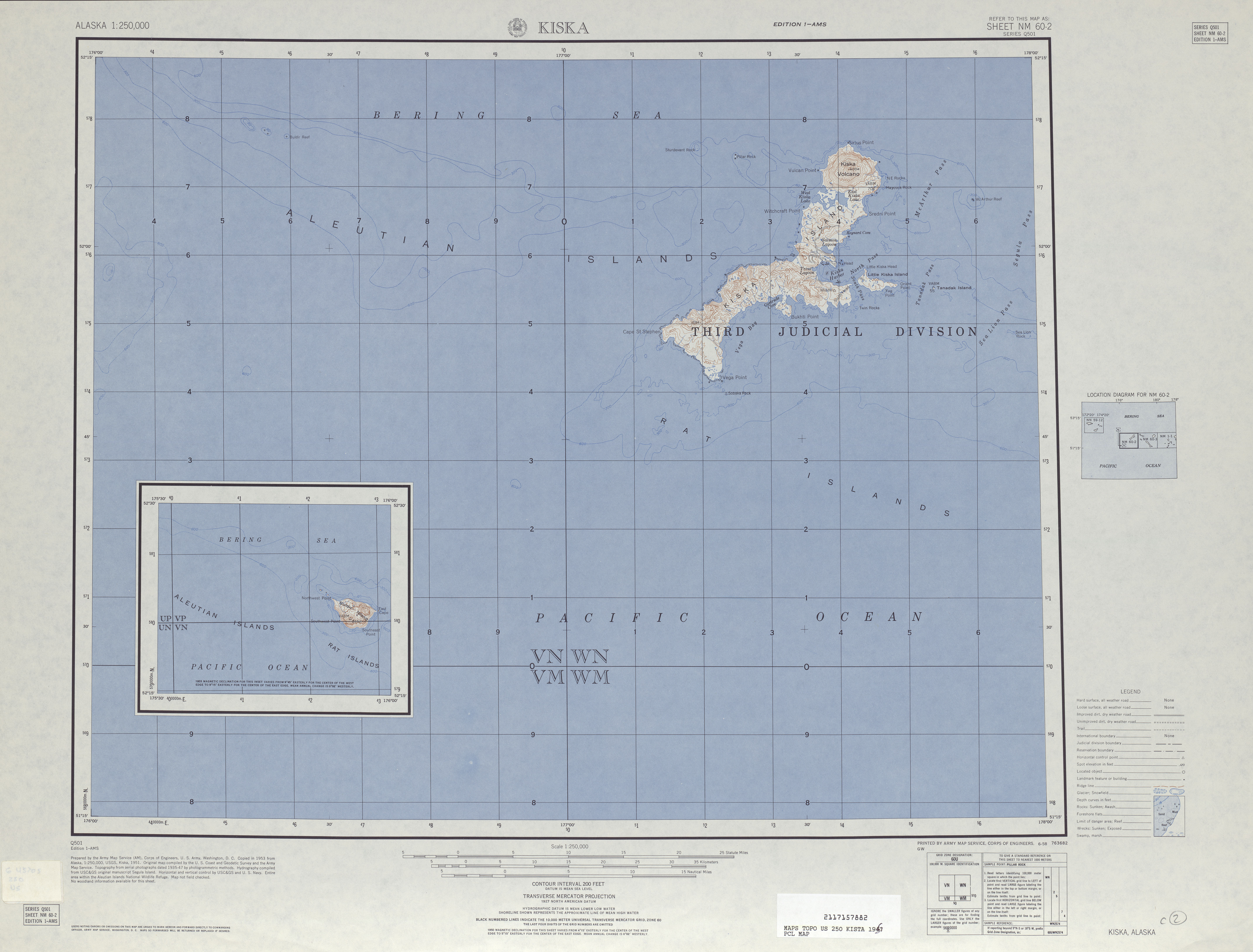 Hoja Kiska del Mapa Topográfico de los Estados Unidos 1951