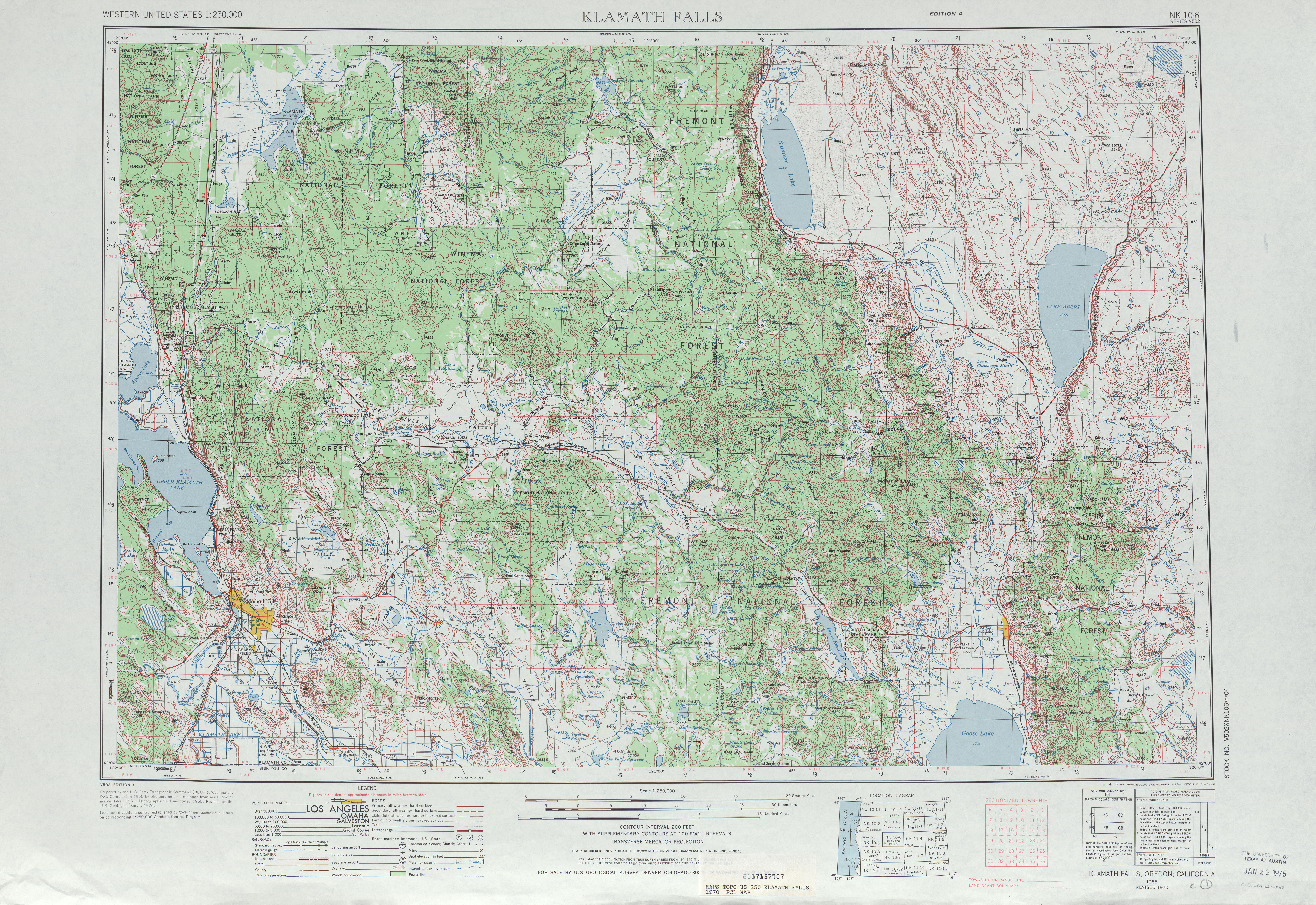 Hoja Klamath Falls del Mapa Topográfico de los Estados Unidos 1970