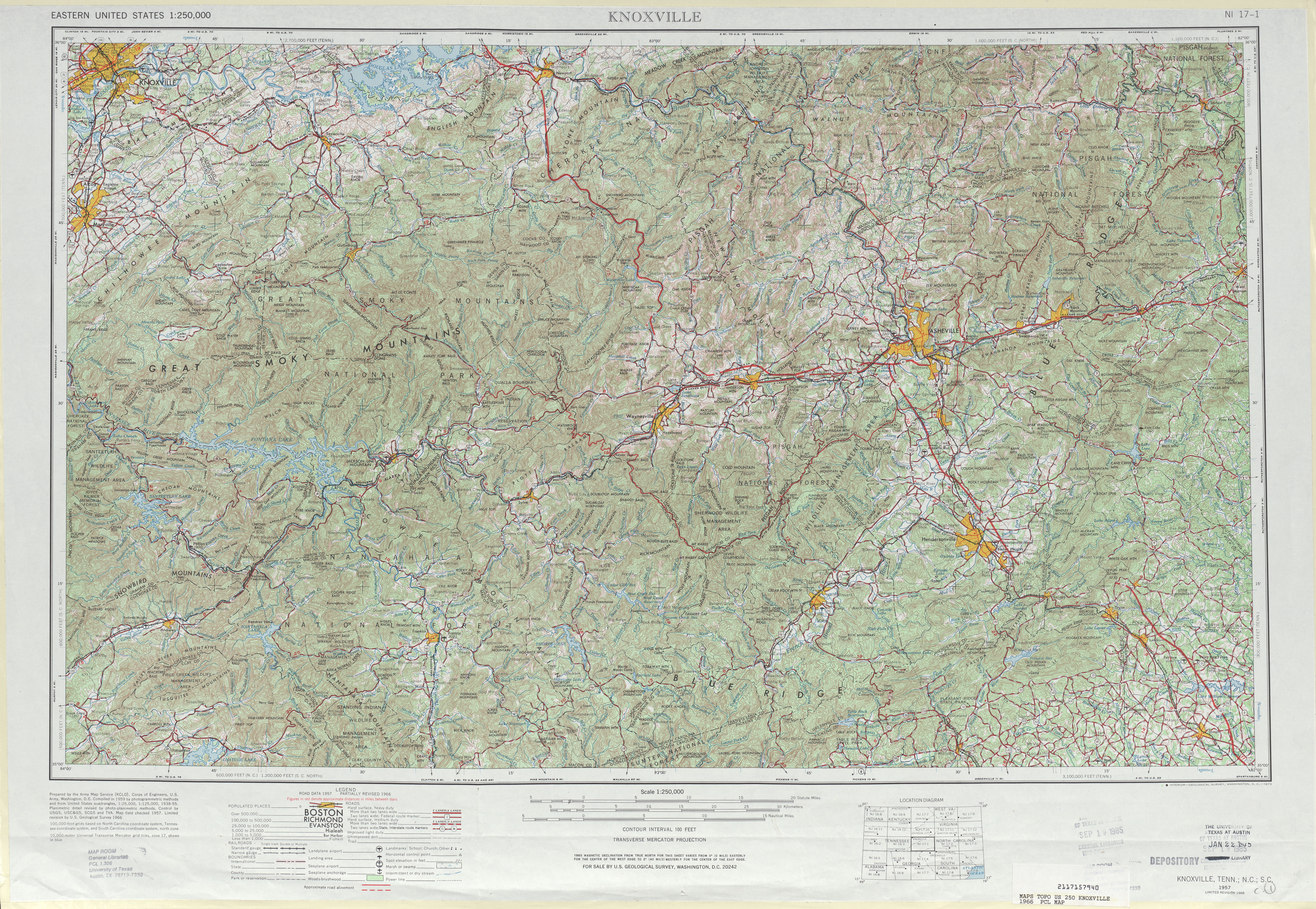 Hoja Knoxville del Mapa Topográfico de los Estados Unidos 1966