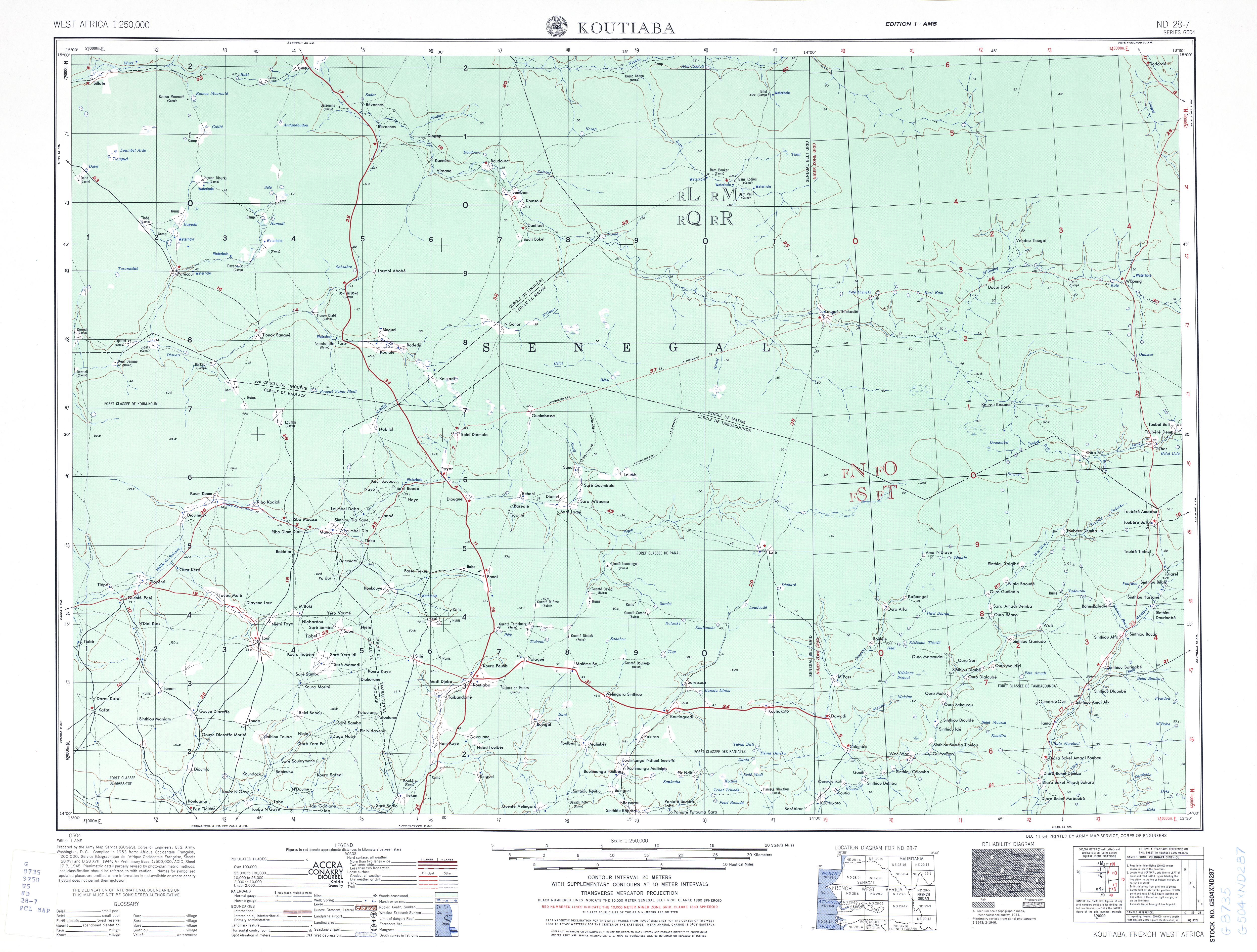 Hoja Koutiaba del Mapa Topográfico de África Occidental 1955