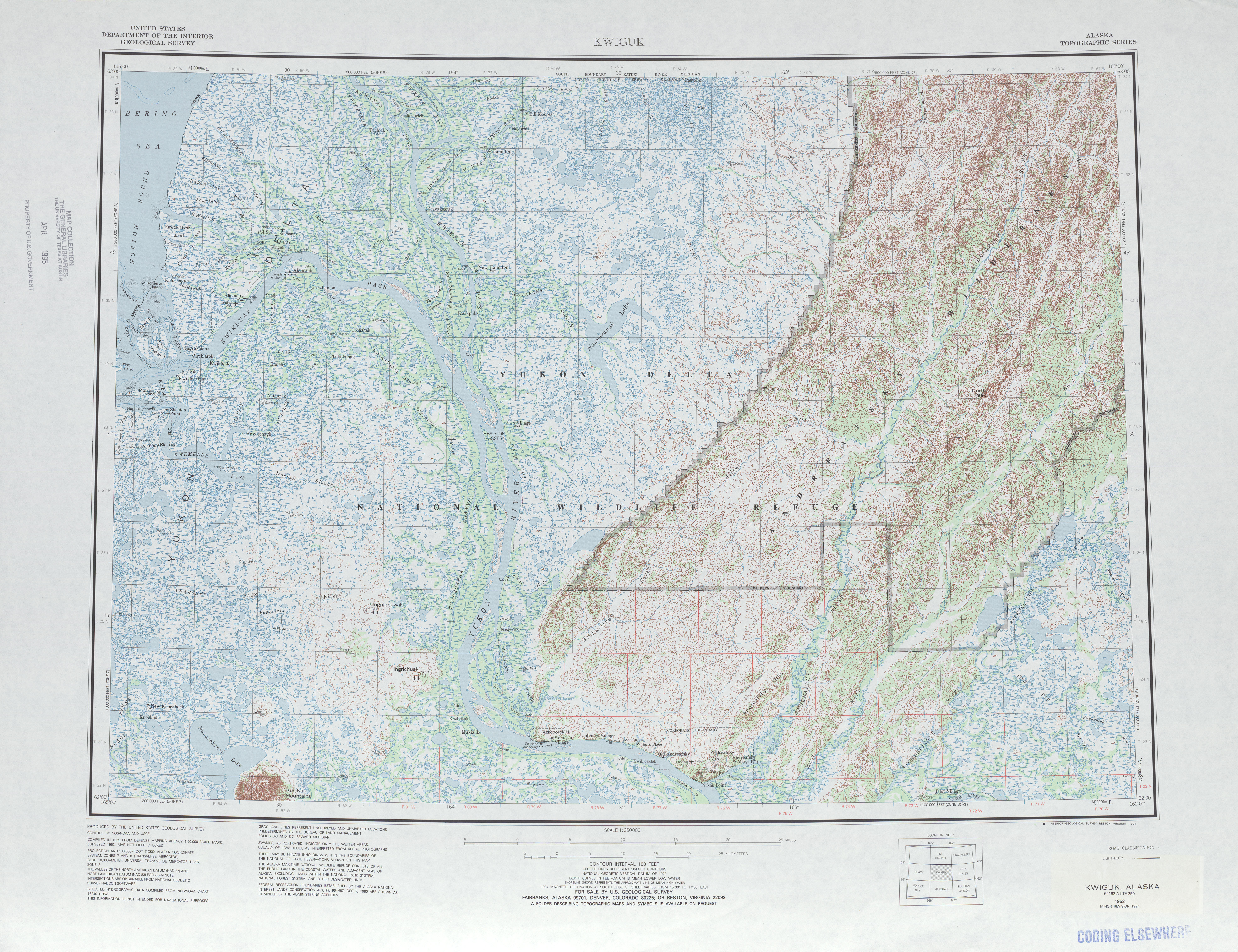 Hoja Kwiguk del Mapa Topográfico de los Estados Unidos 1994