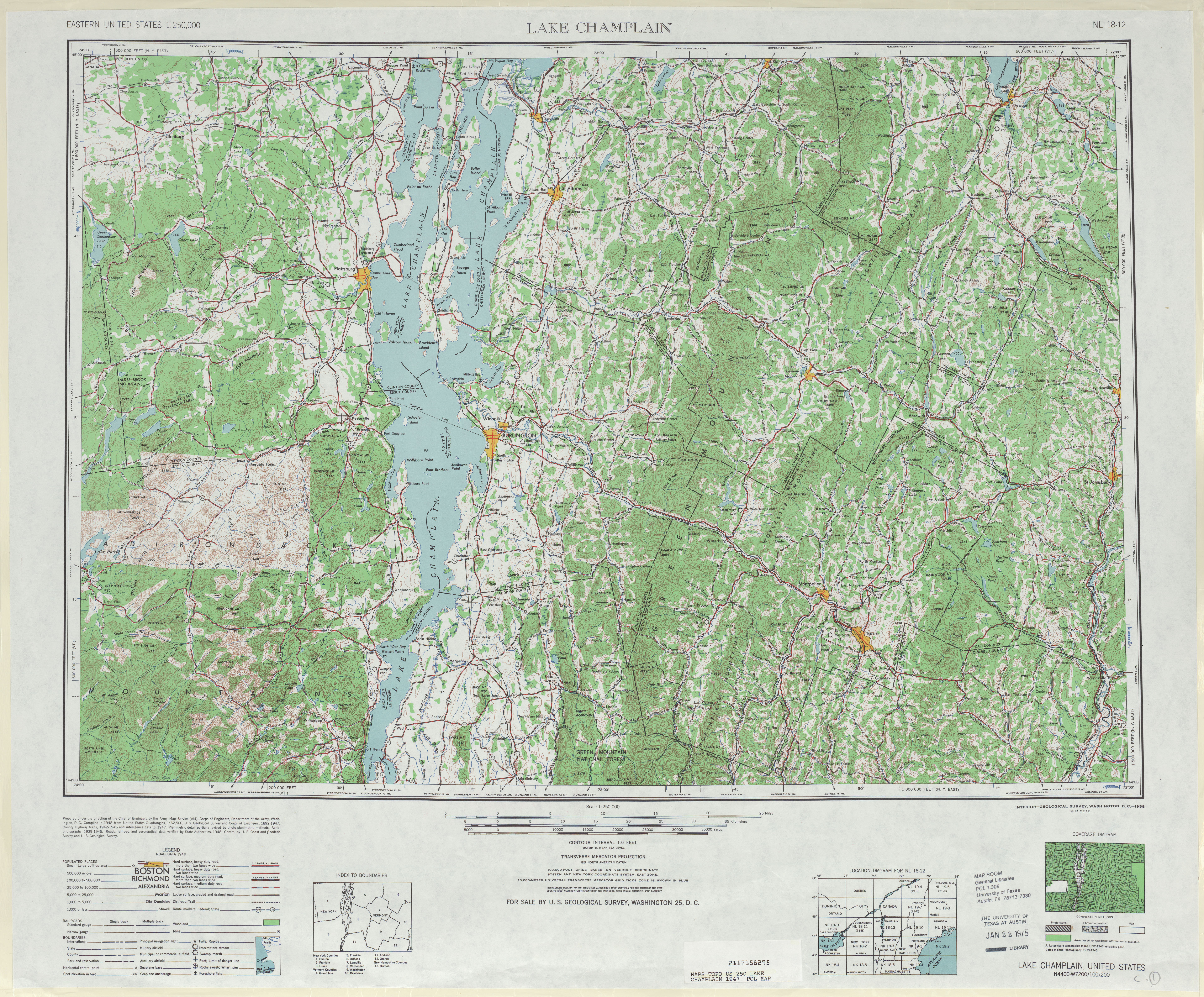 Hoja Lake Champlain del Mapa Topográfico de los Estados Unidos 1947