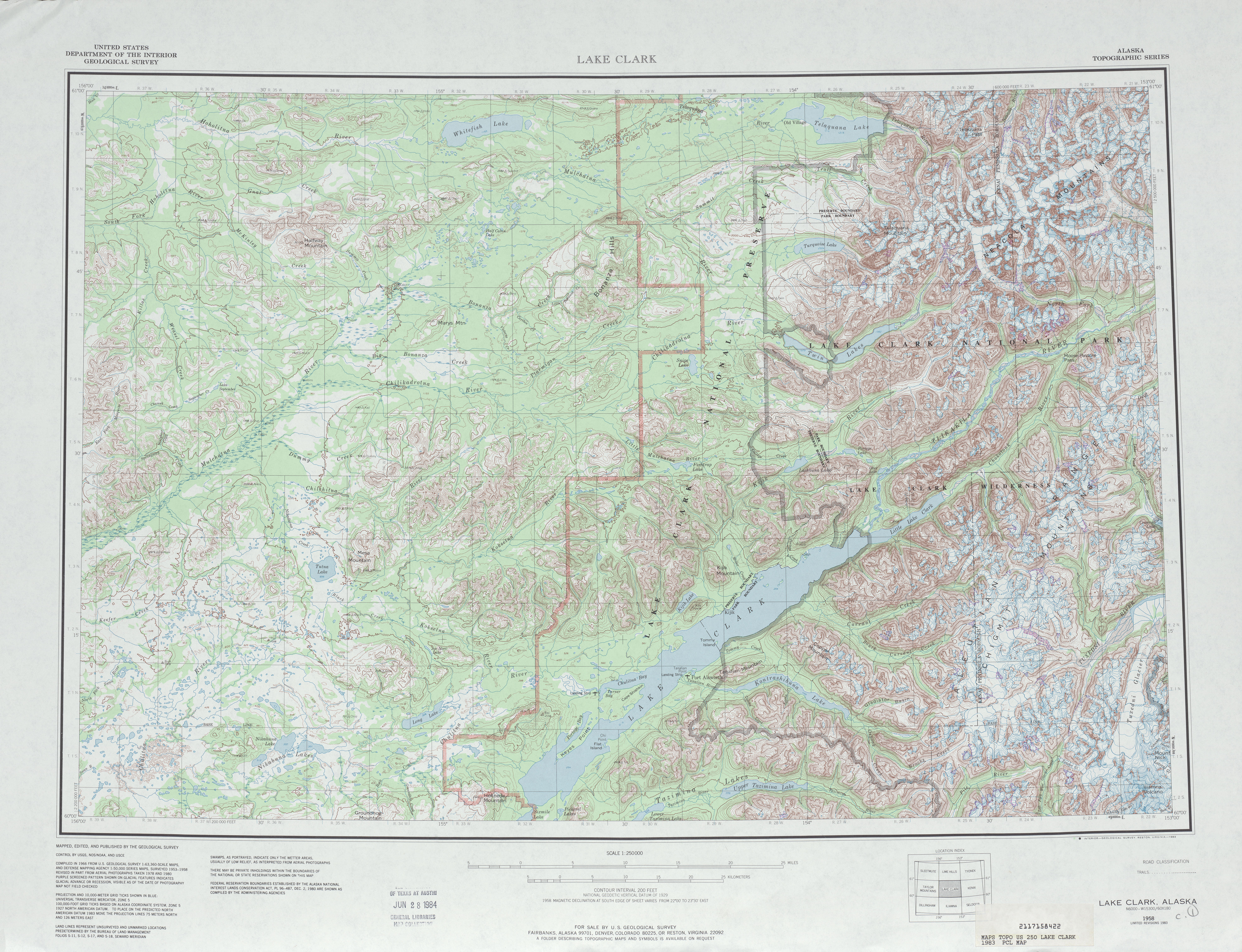 Hoja Lake Clark del Mapa Topográfico de los Estados Unidos 1983