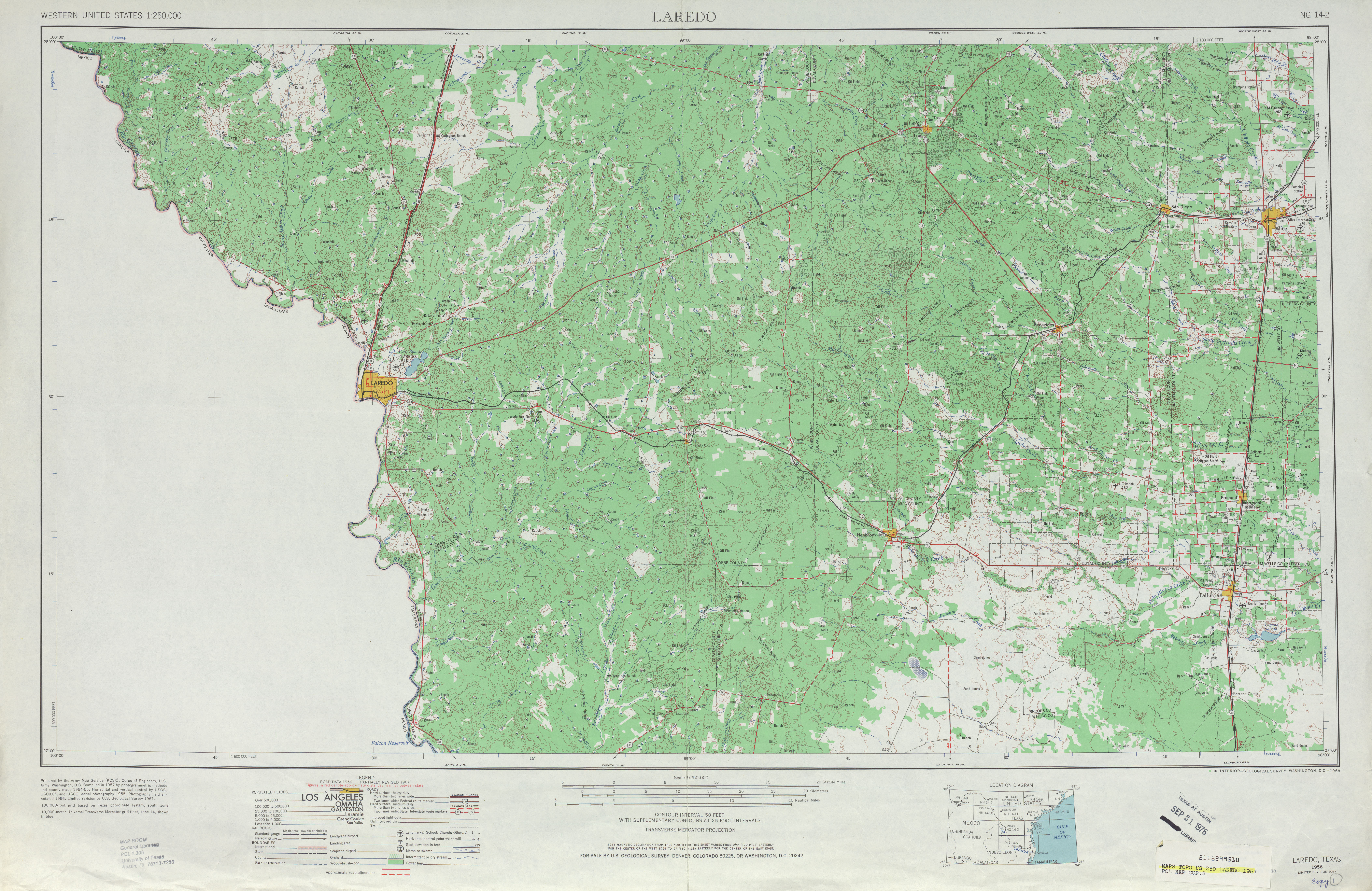 Hoja Laredo del Mapa Topográfico de los Estados Unidos 1967