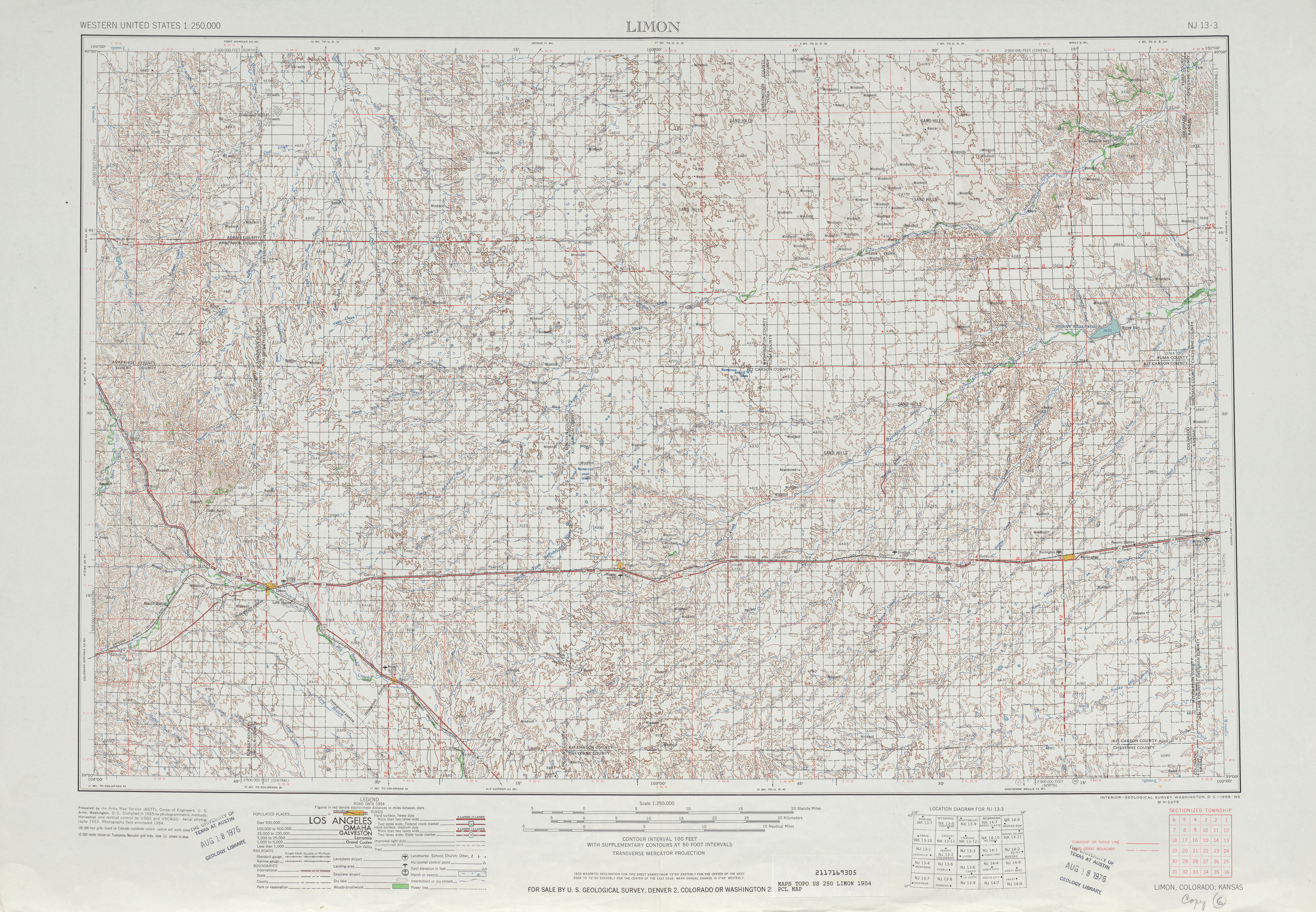 Hoja Limon del Mapa Topográfico de los Estados Unidos 1954