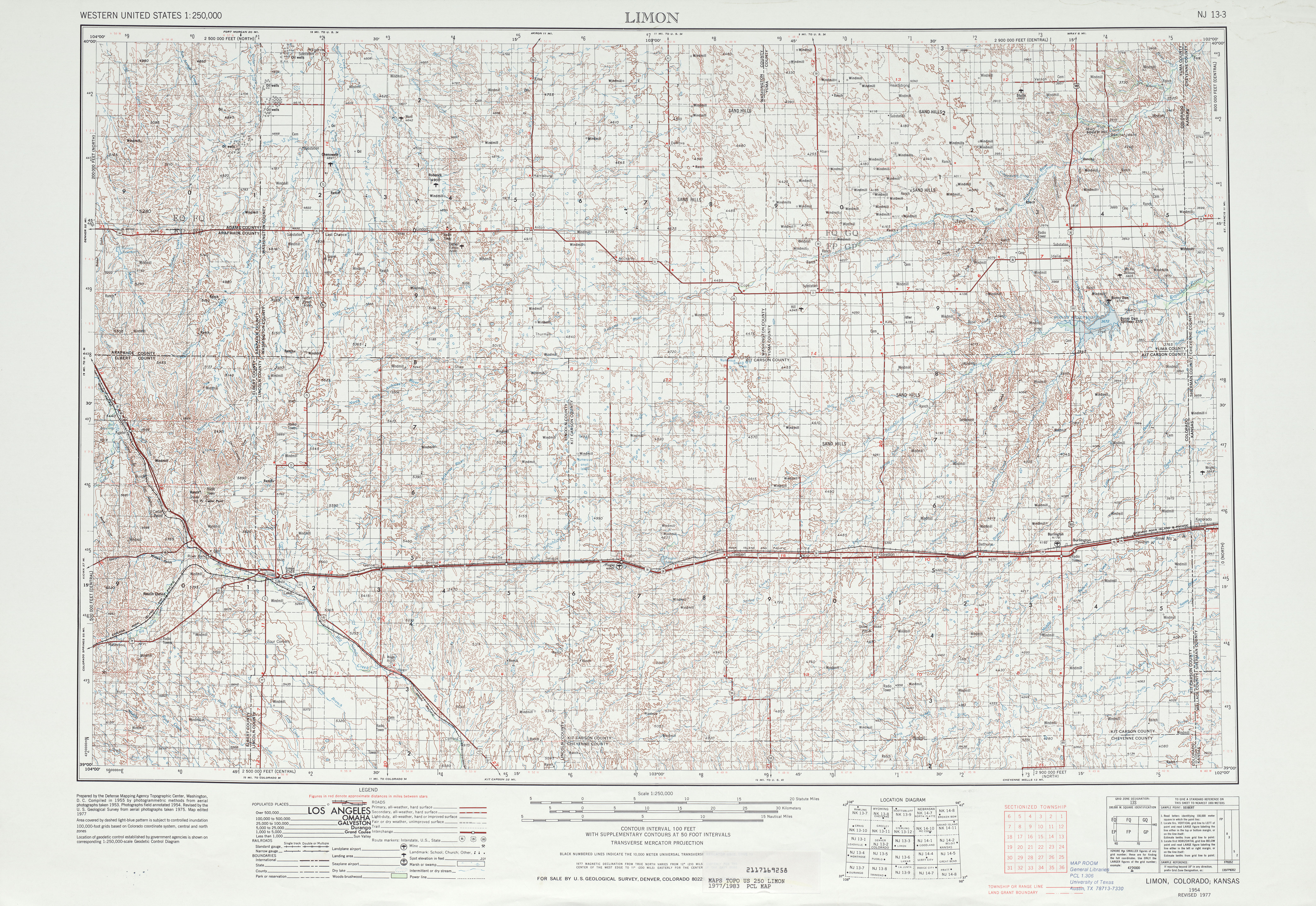 Hoja Limon del Mapa Topográfico de los Estados Unidos 1977