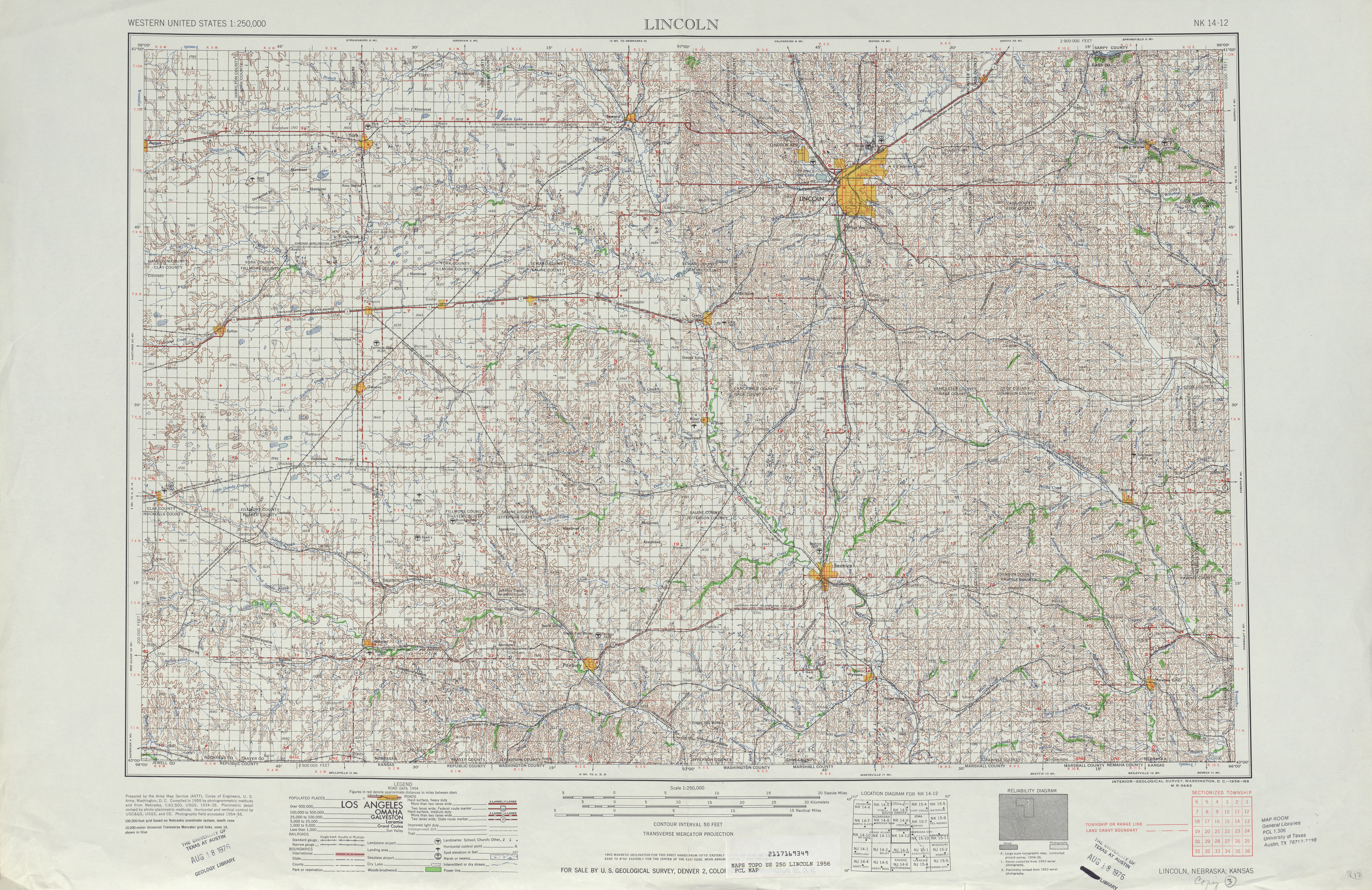 Hoja Lincoln del Mapa Topográfico de los Estados Unidos 1956