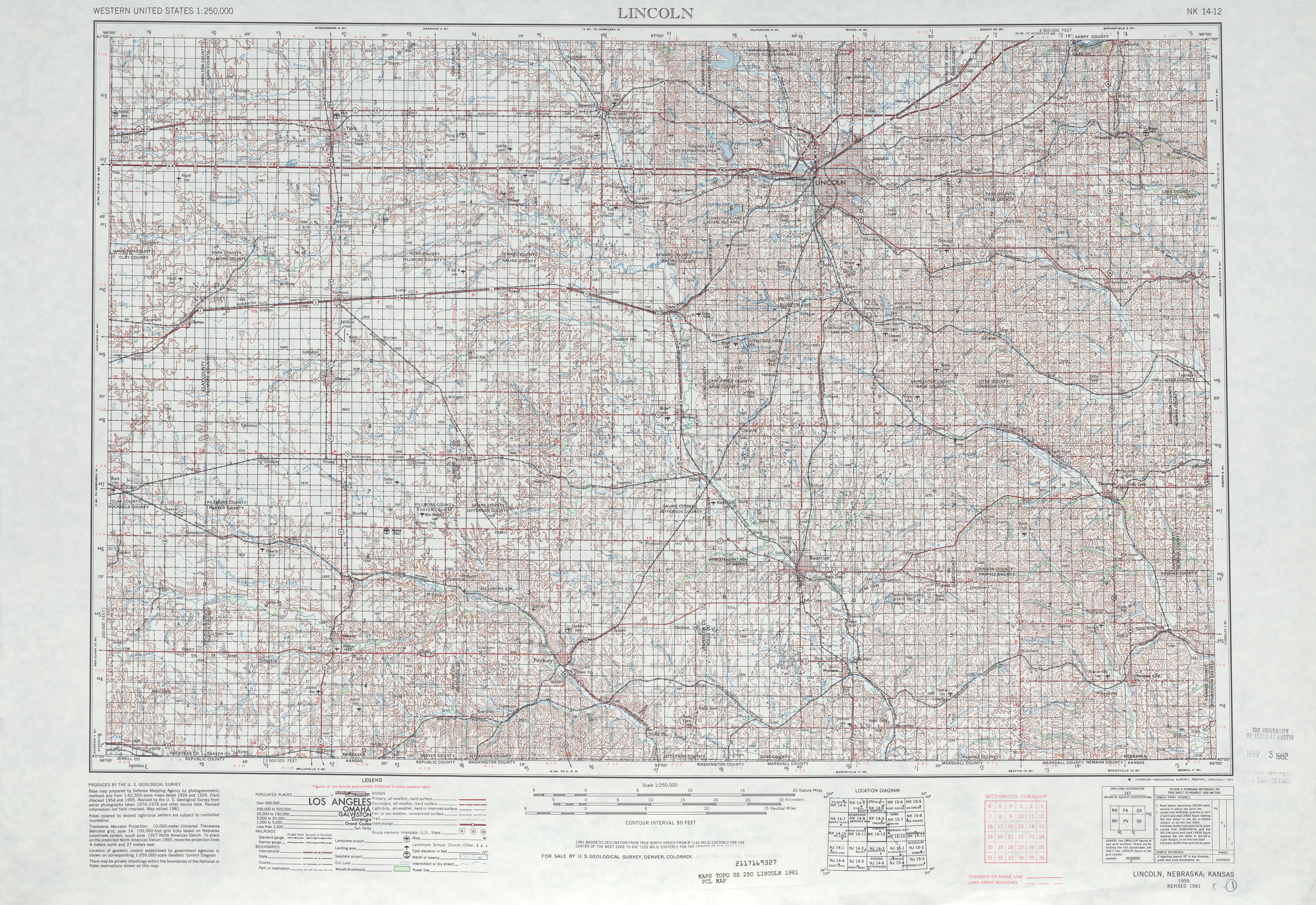 Hoja Lincoln del Mapa Topográfico de los Estados Unidos 1981
