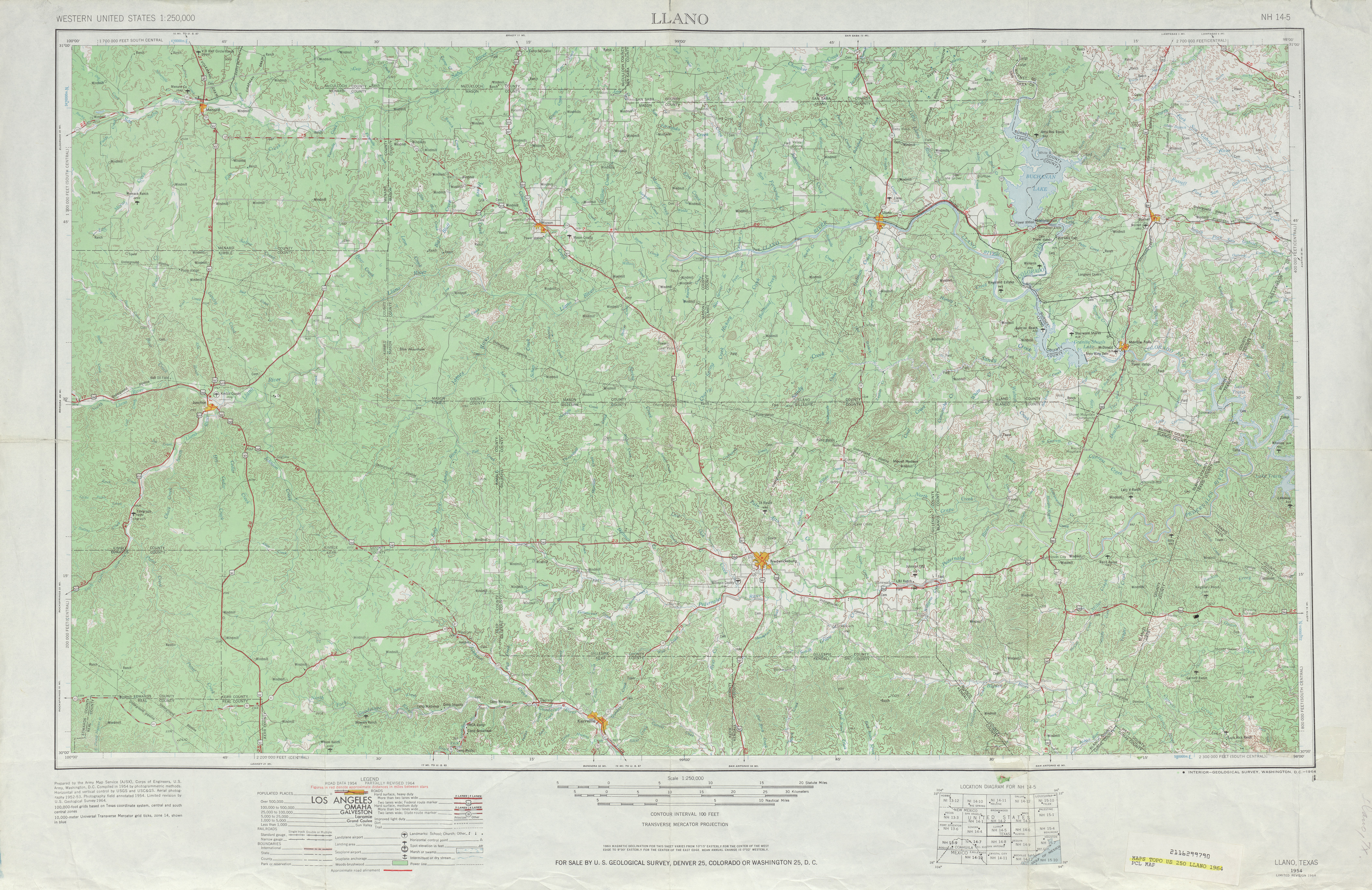 Hoja Llano del Mapa Topográfico de los Estados Unidos 1964