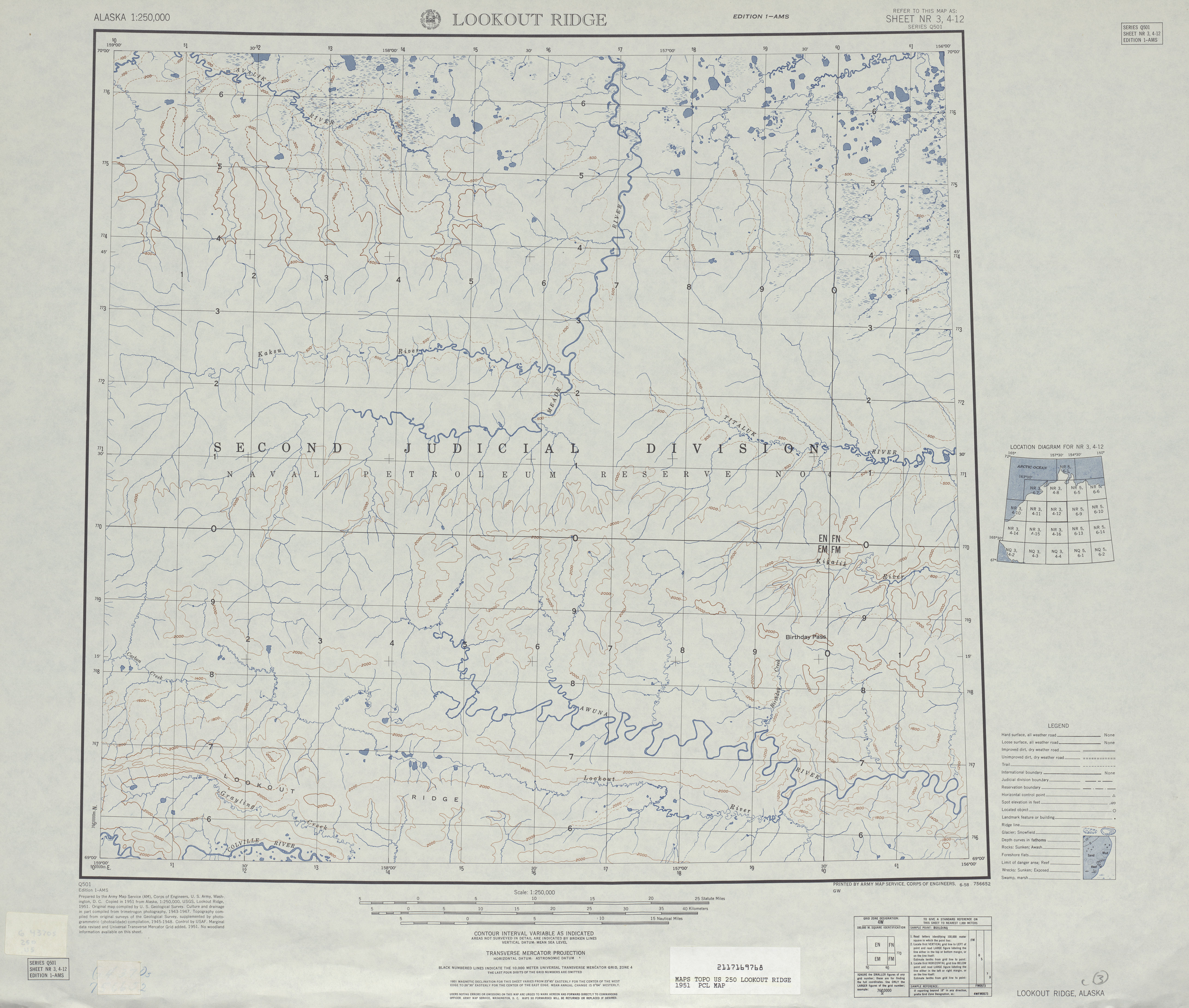 Hoja Lookout Ridge del Mapa Topográfico de los Estados Unidos 1951